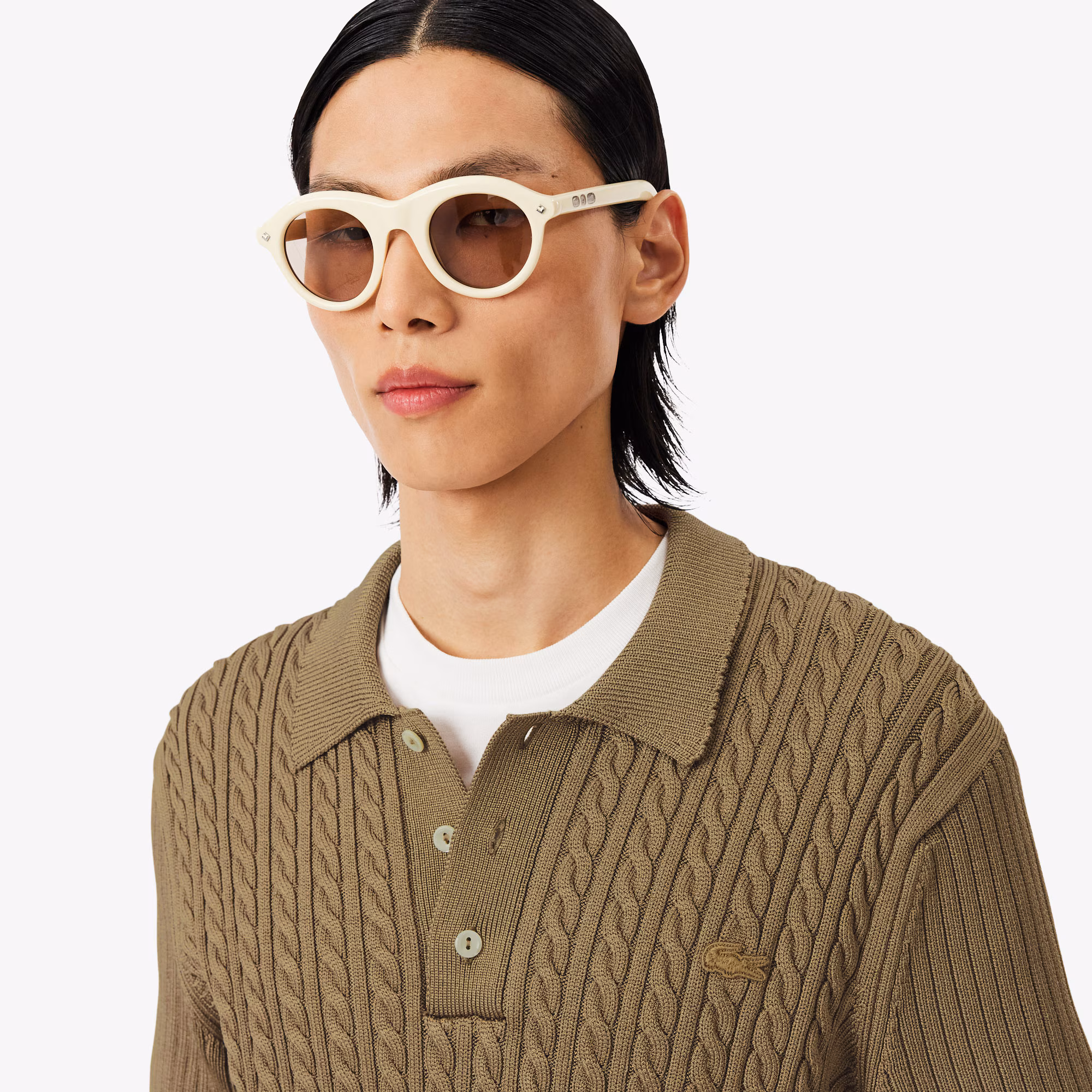 Runway Cable Knit Polo Collar Sweater