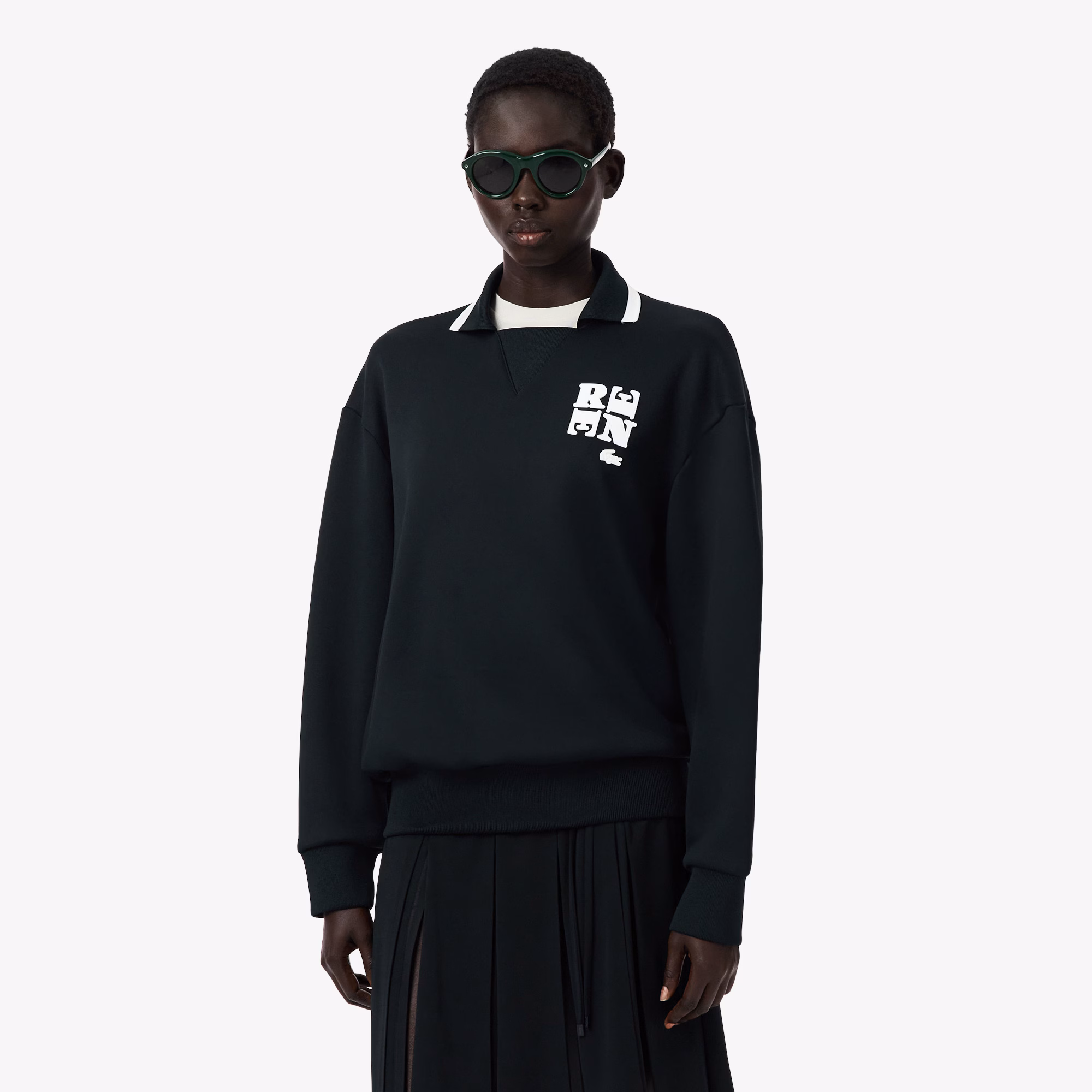 Runway Polo Shirt Collar Badge Accent Sweatshirt