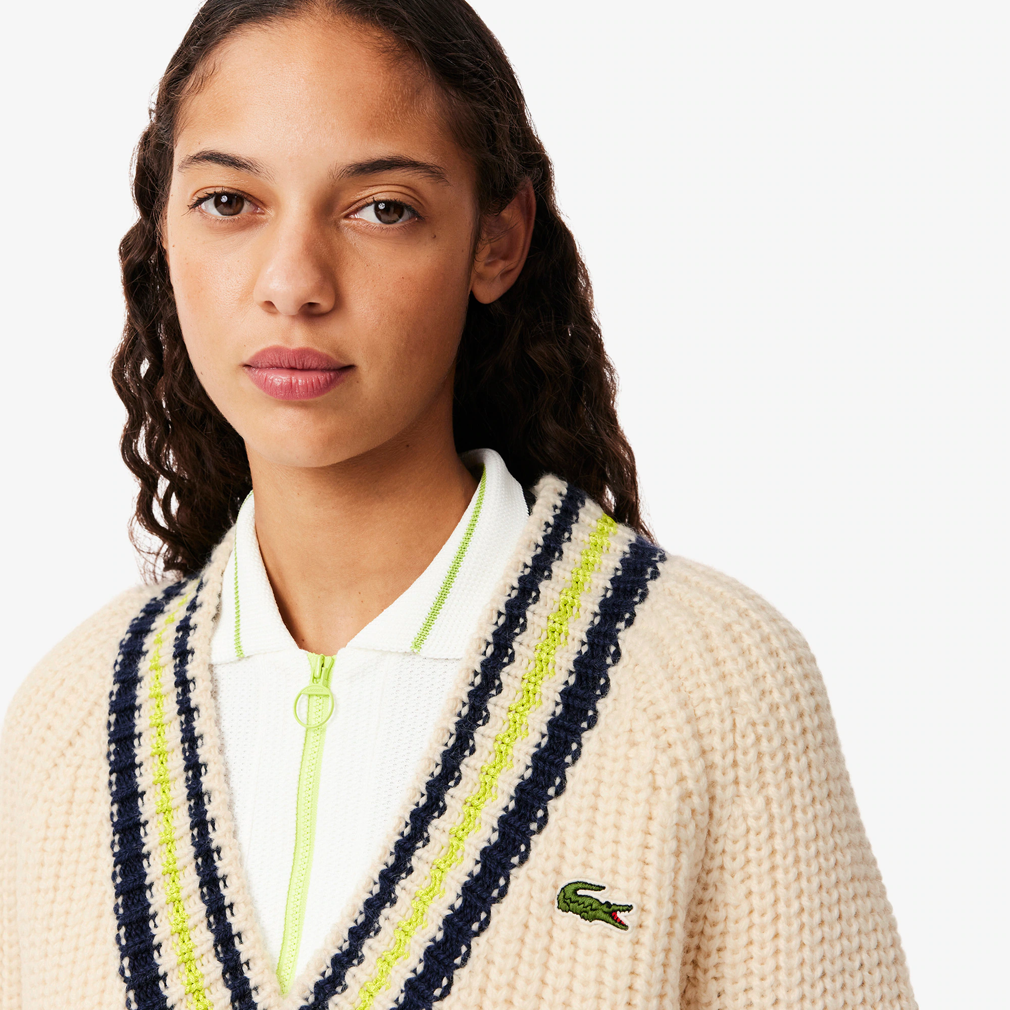 Women's Oversized Wool V-Neck Tennis Sweater