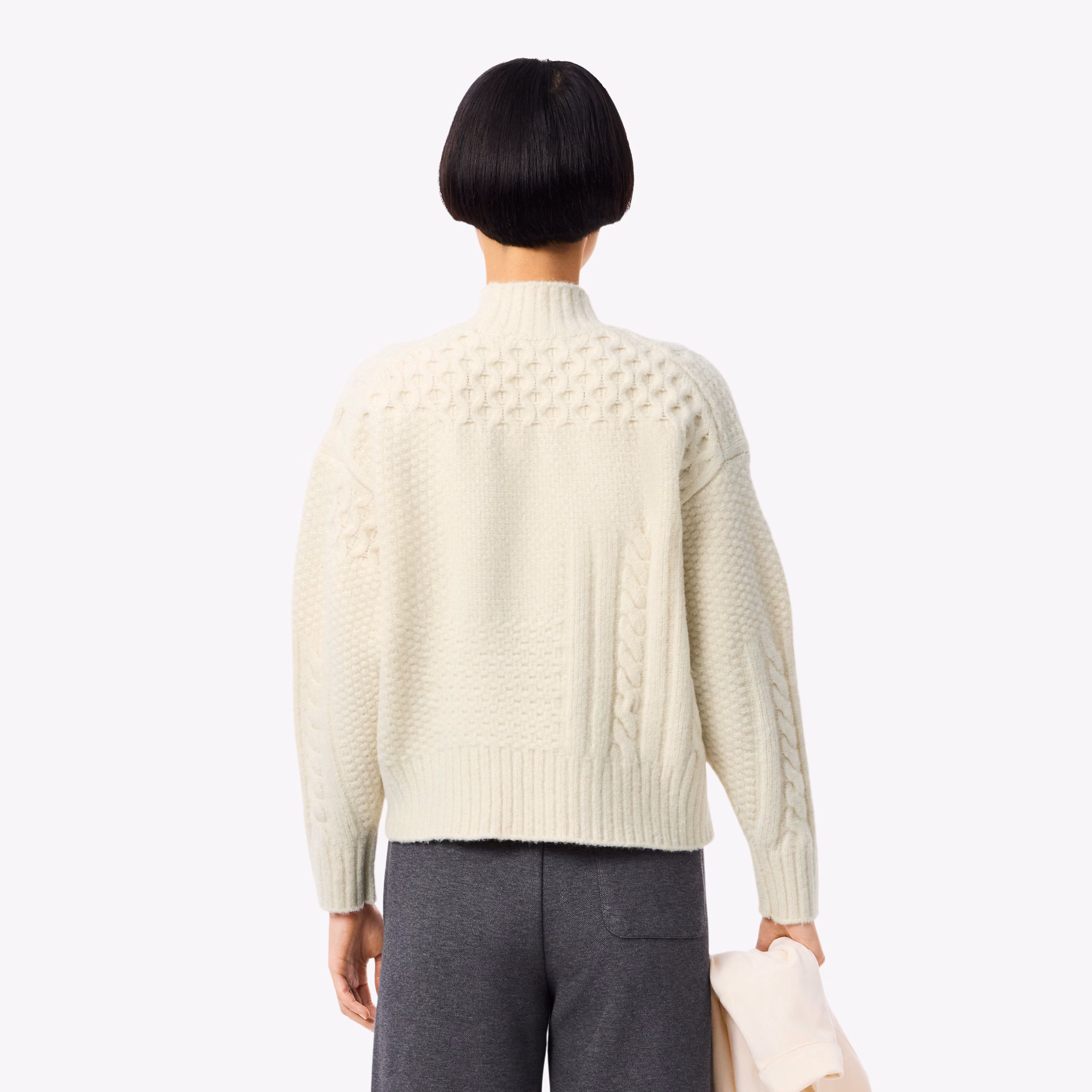 Women's Patchwork Effect High-Neck Wool Sweater