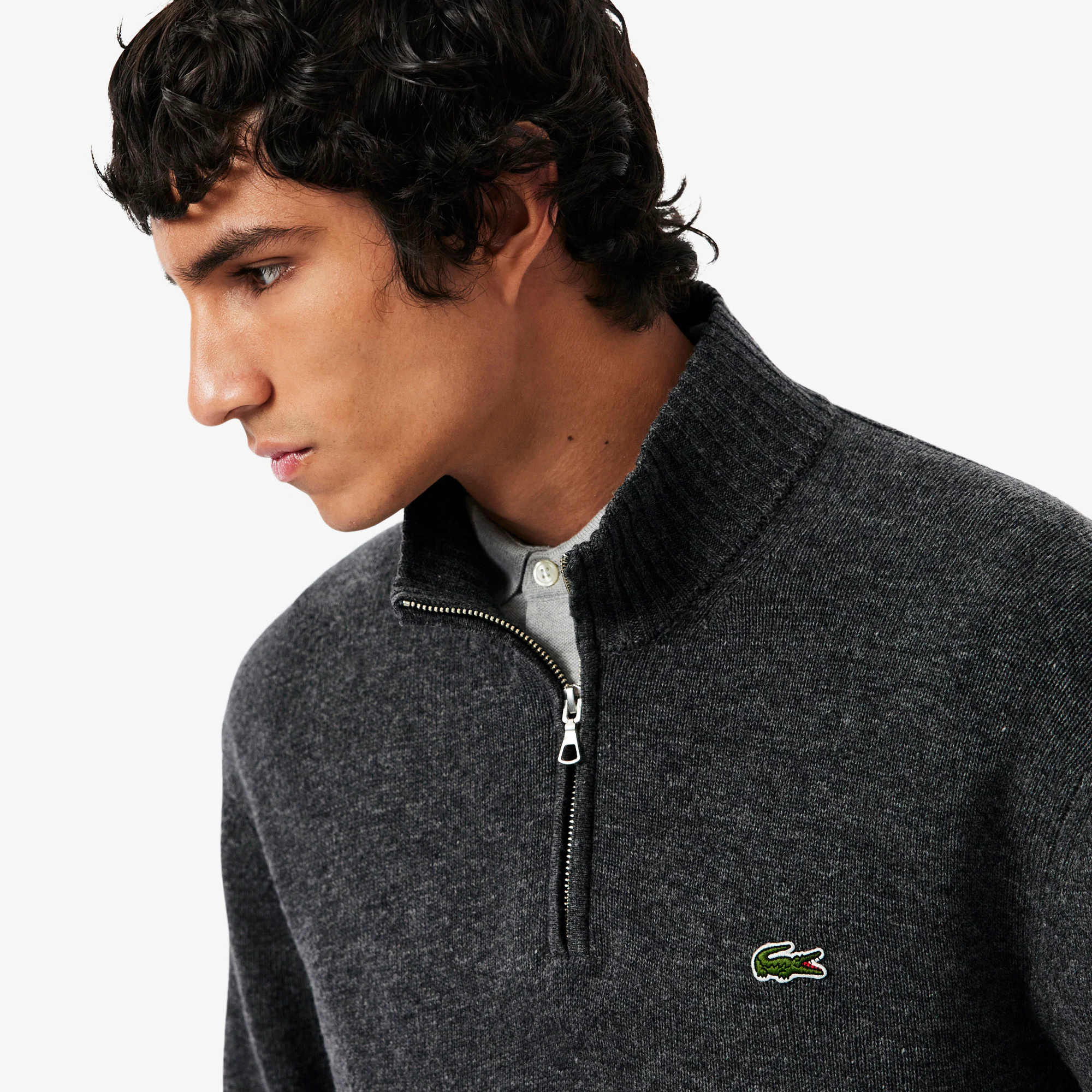 Men's Zip-Up High-Neck Wool Sweater