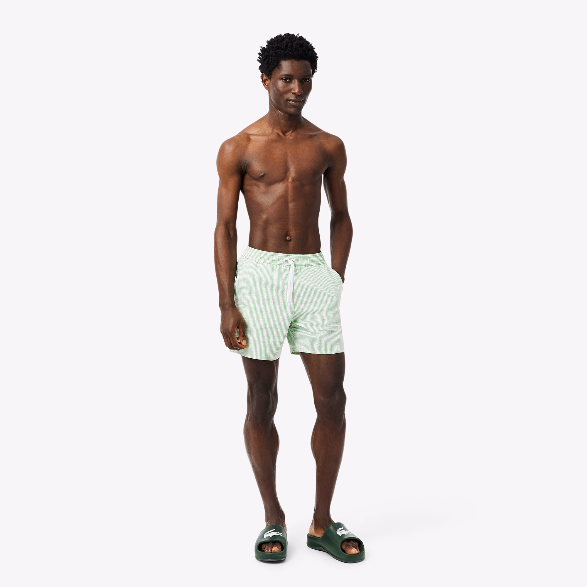 Men's Mid Length Striped Textured Swim Trunks