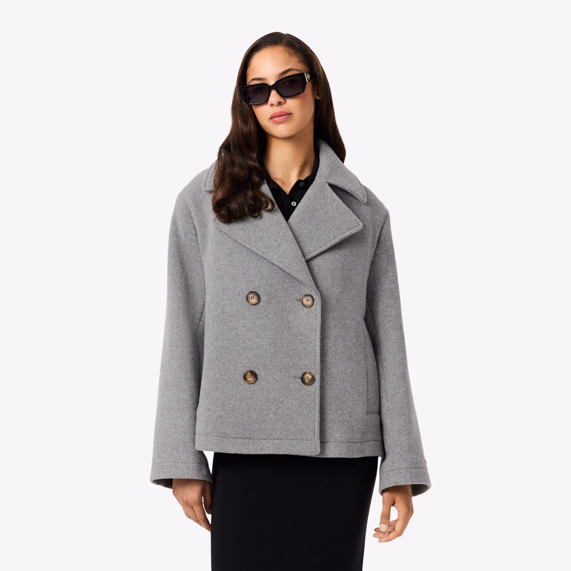Women's Short Oversized Wool Blend Pea Coat