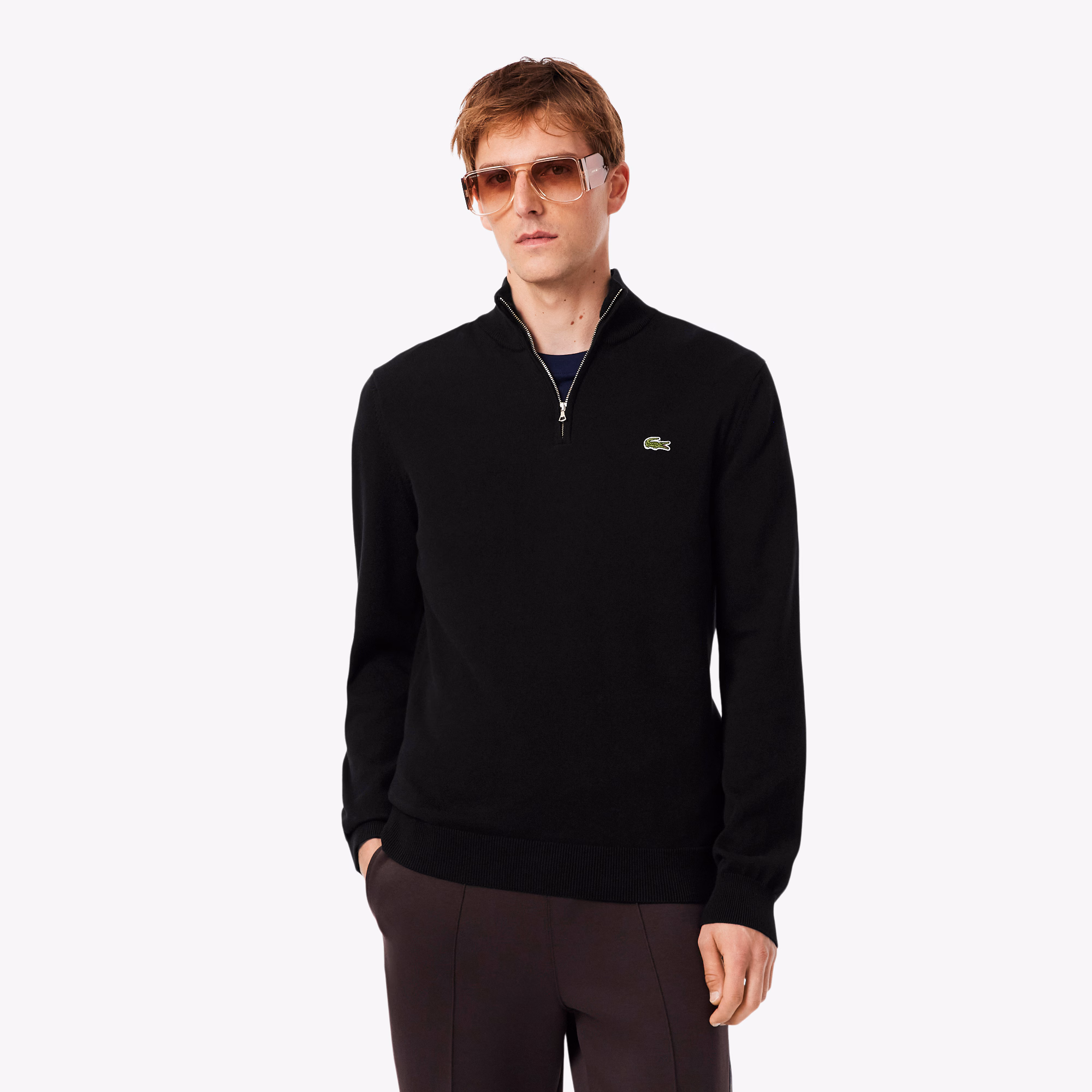 Men's Zip-Up High-Neck Cotton Sweater