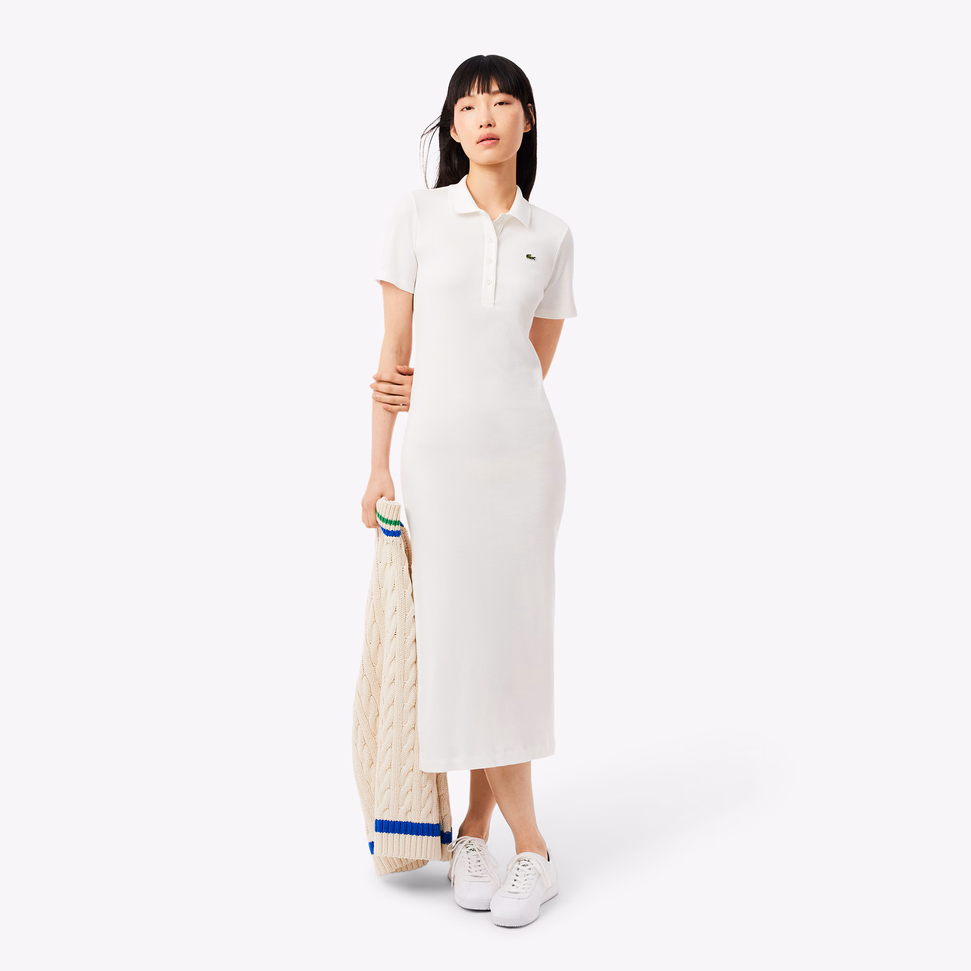 Women's Long Ribbed Cotton Polo Dress