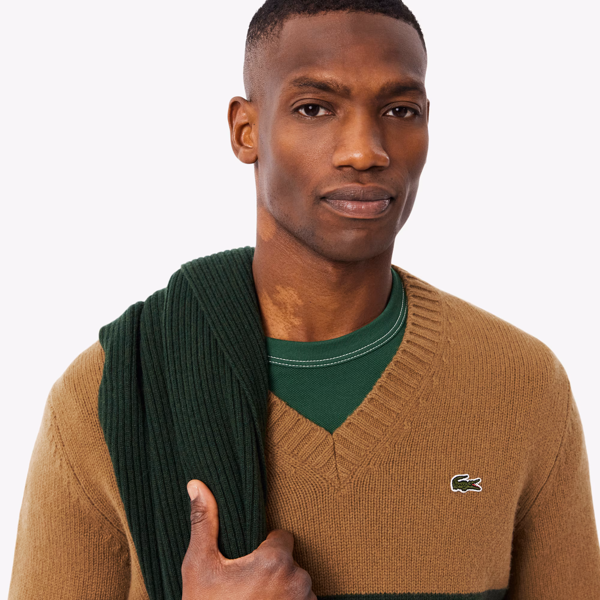 Men's Striped Wool V-Neck Sweater