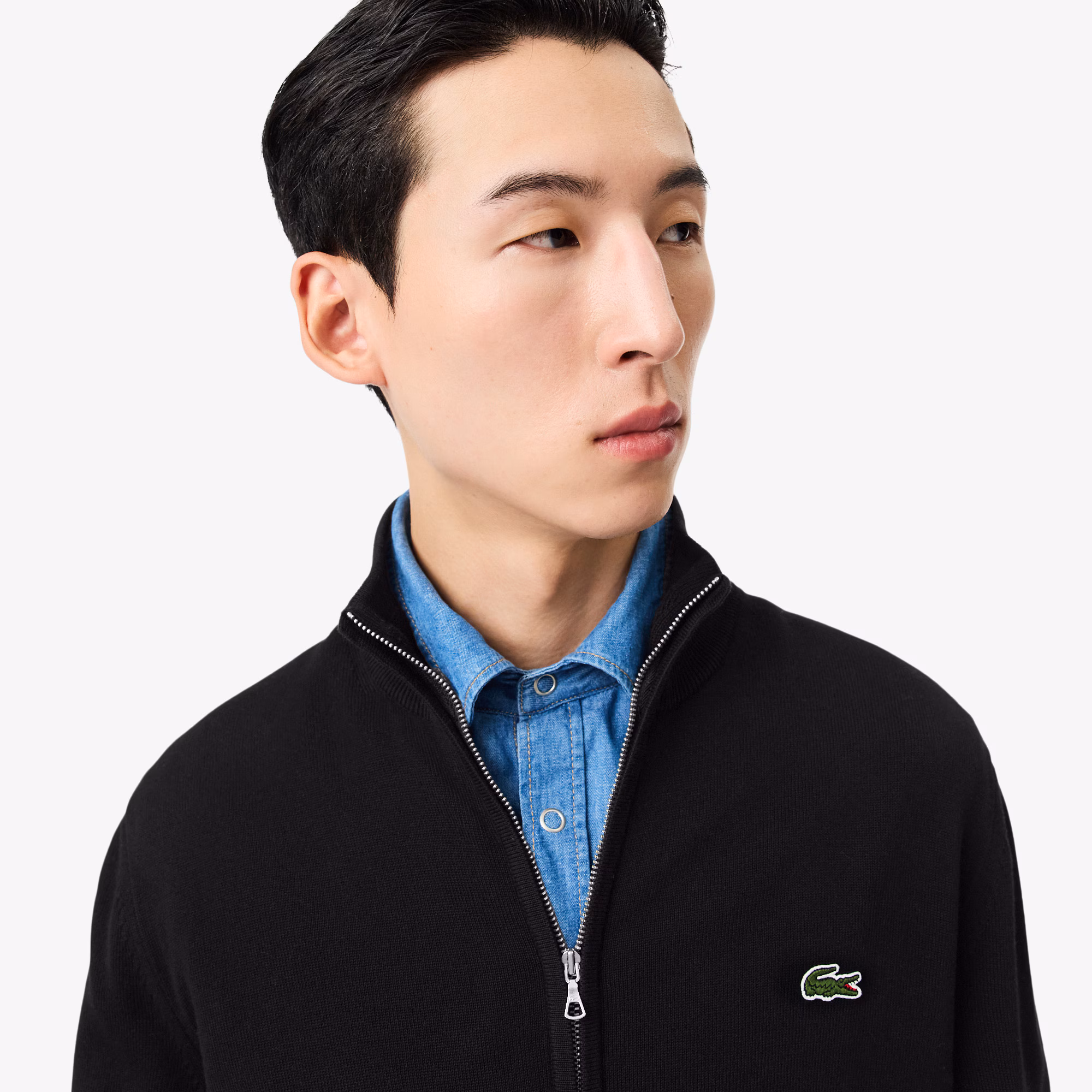 Men's Zip-Up High-Neck Cotton Sweater