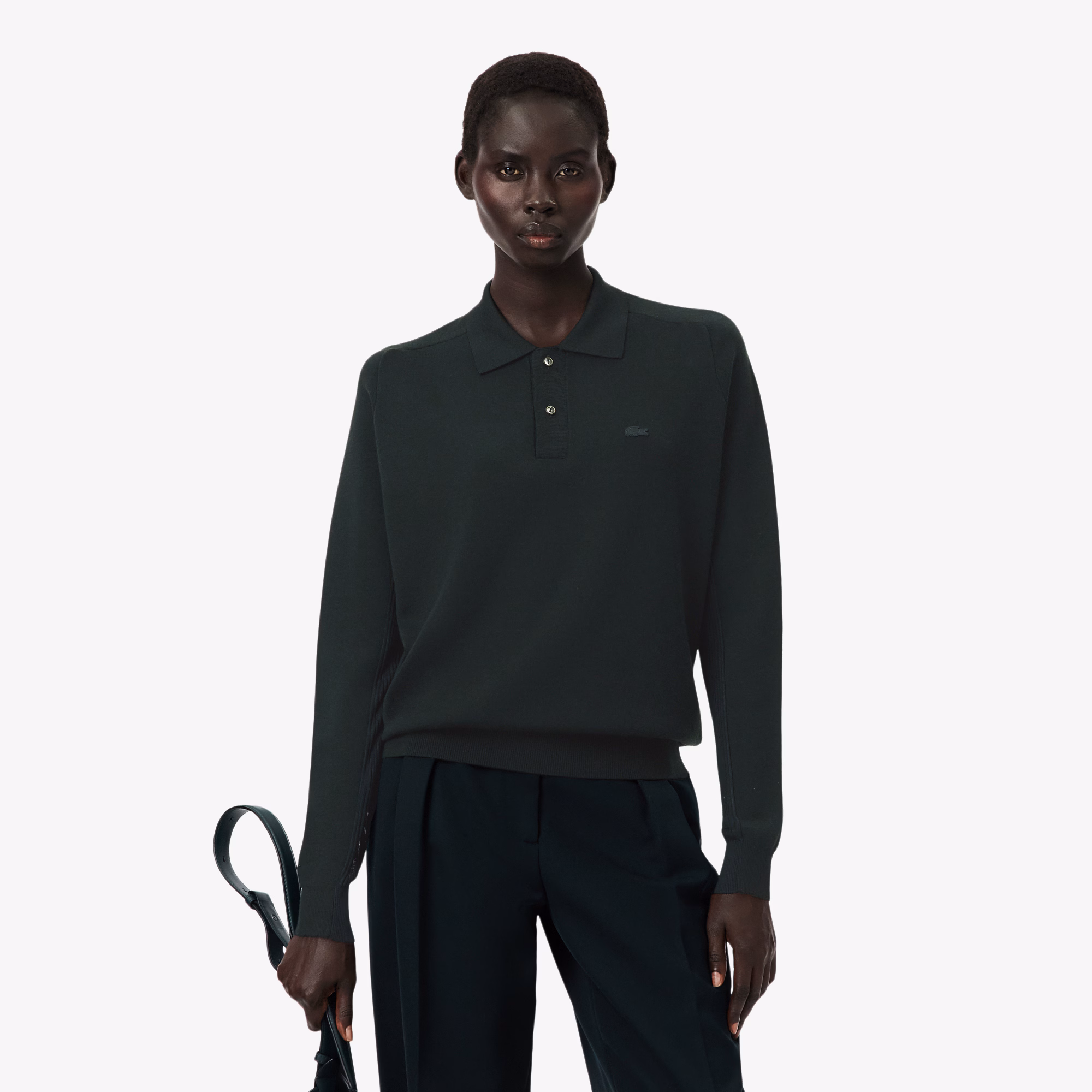 Runway Wool Blend Polo Collar Sweater