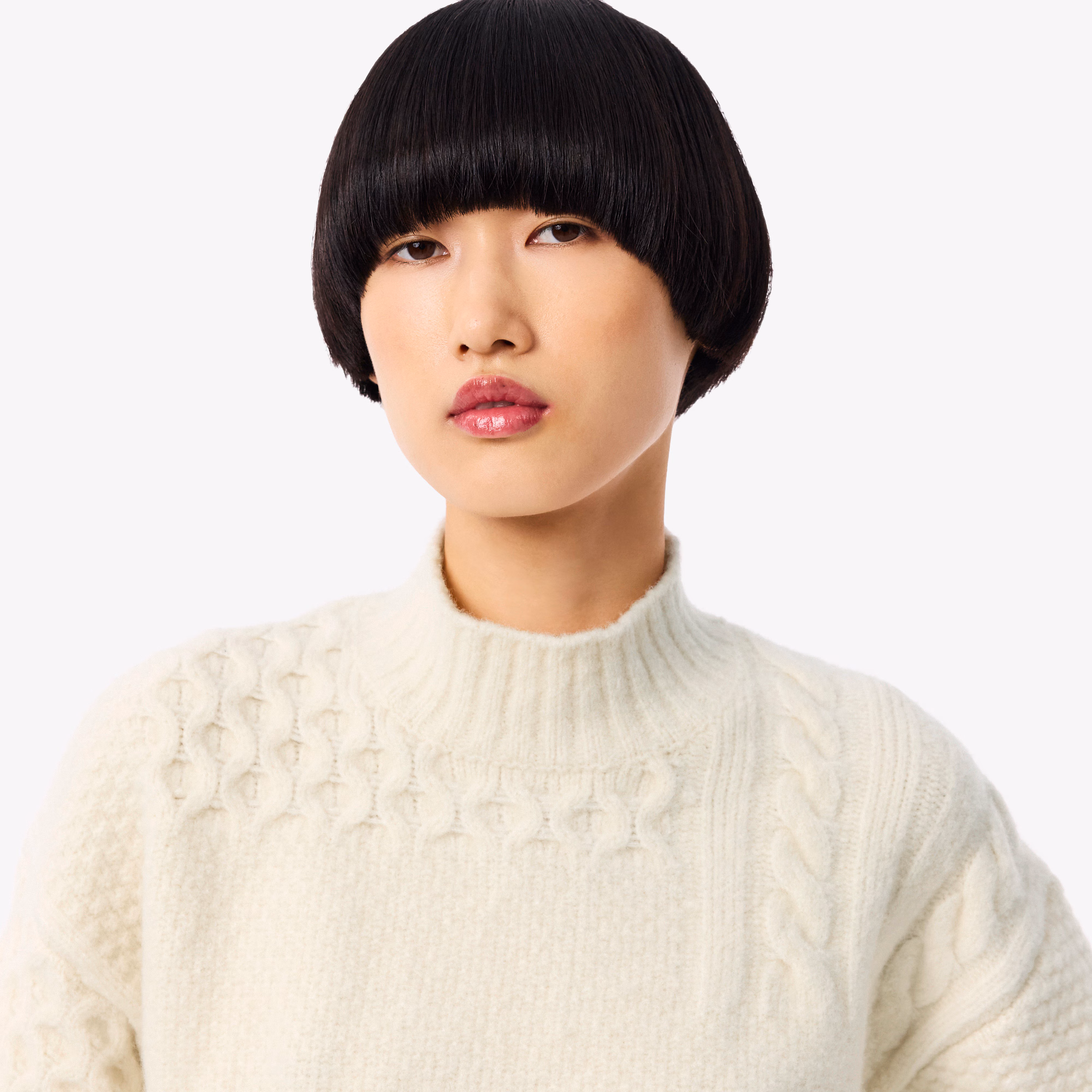 Women's Patchwork Effect High-Neck Wool Sweater