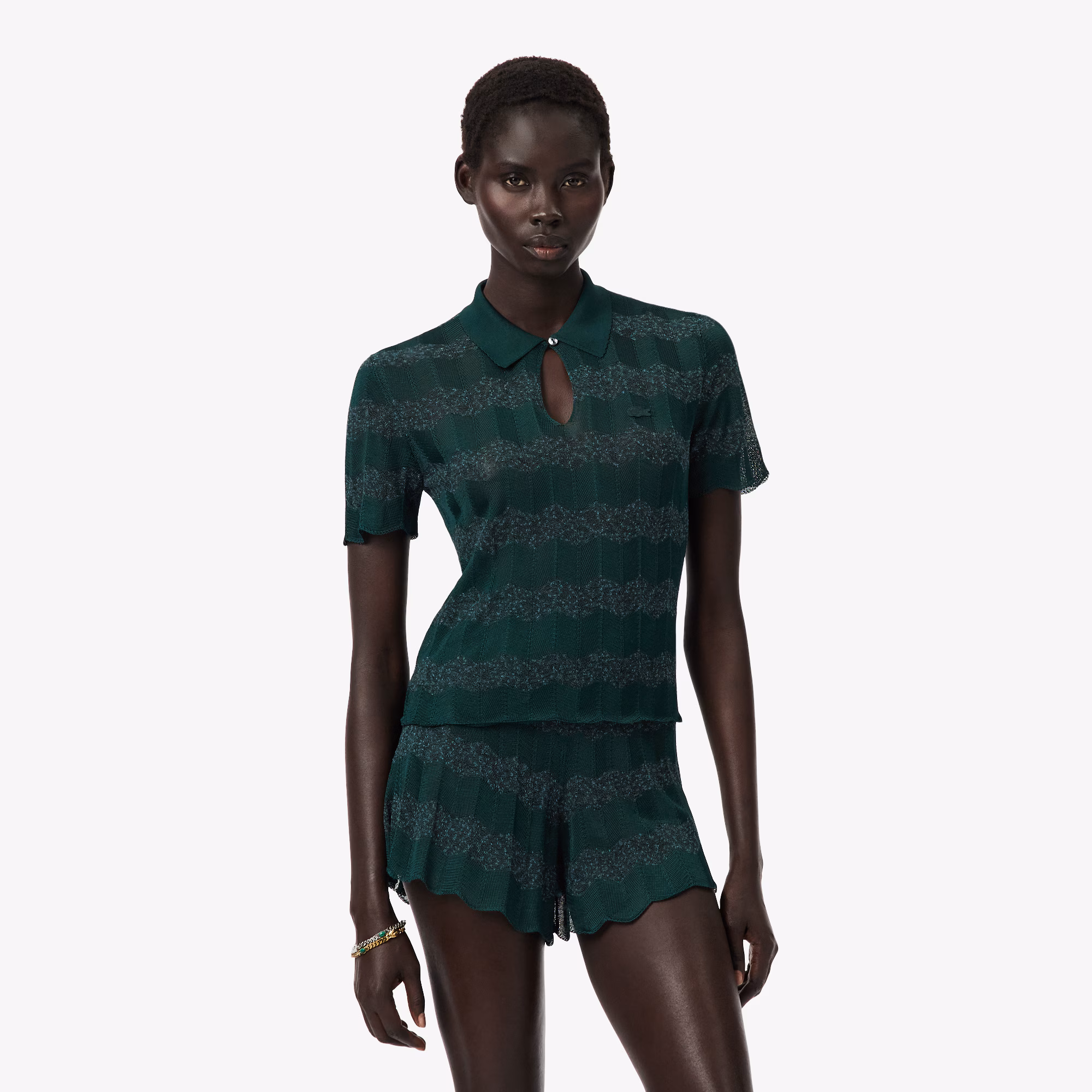 Runway Pointelle Polo Collar Sweater