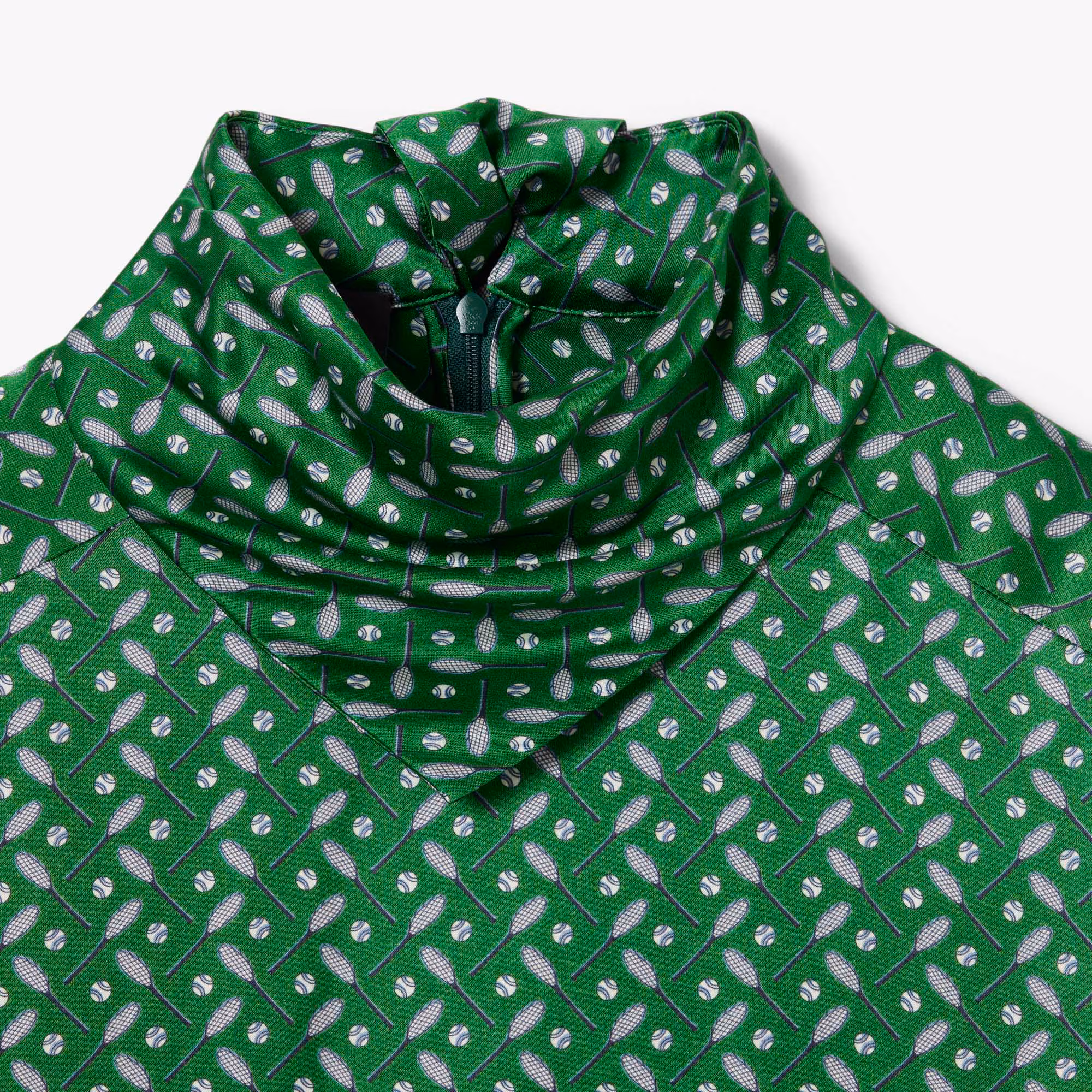 Runway Printed Satin Scarf Neck Dress