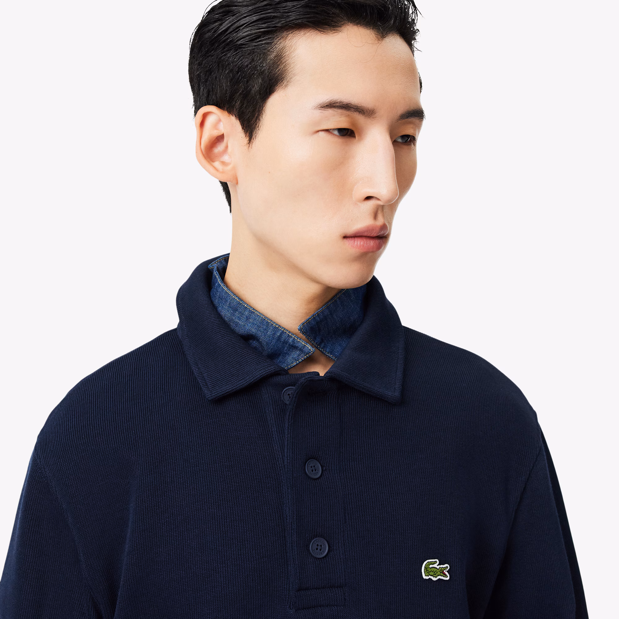 Men's Ribbed Cotton Polo Collar Sweatshirt