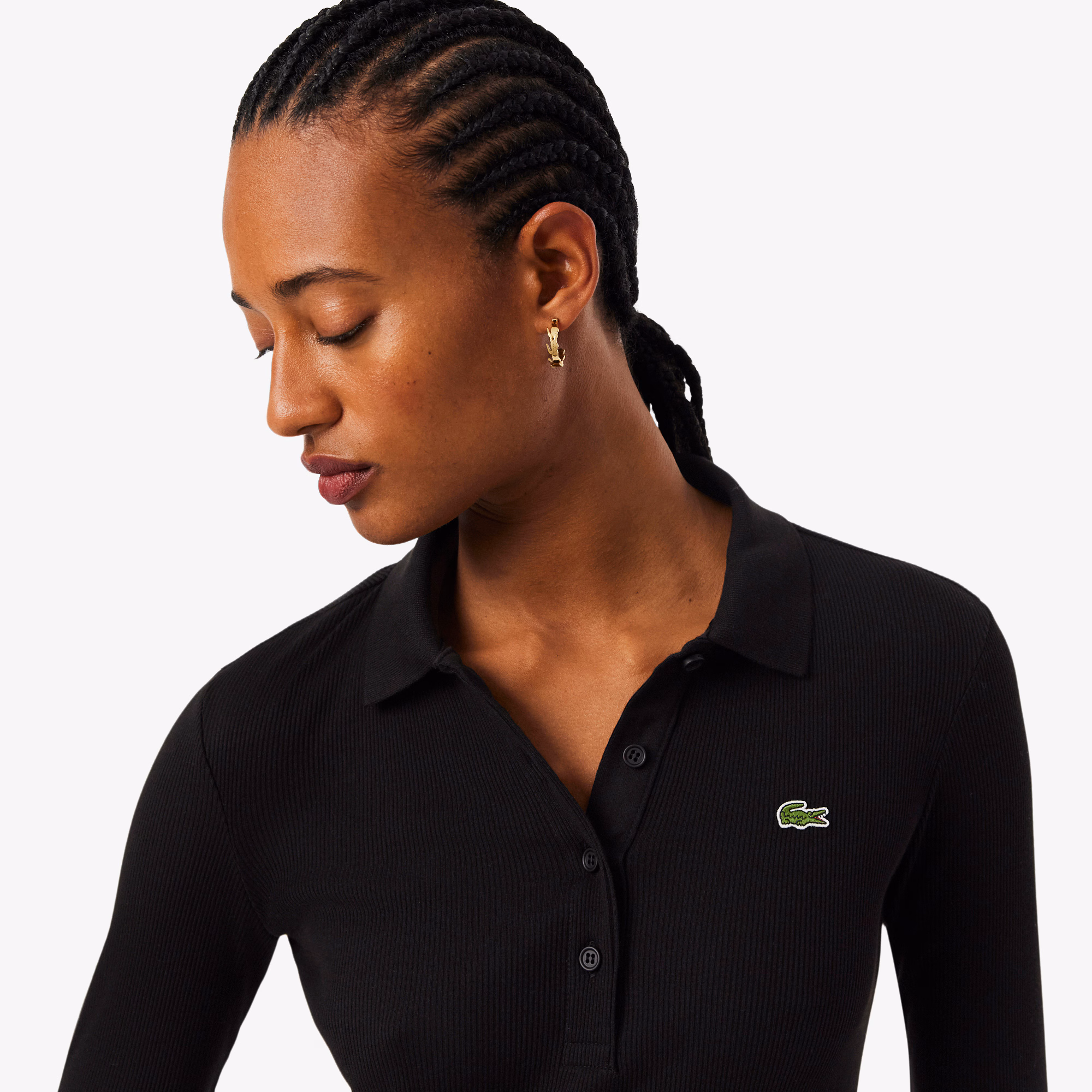 Women's Slim Fit Ribbed Cotton Polo Collar Dress