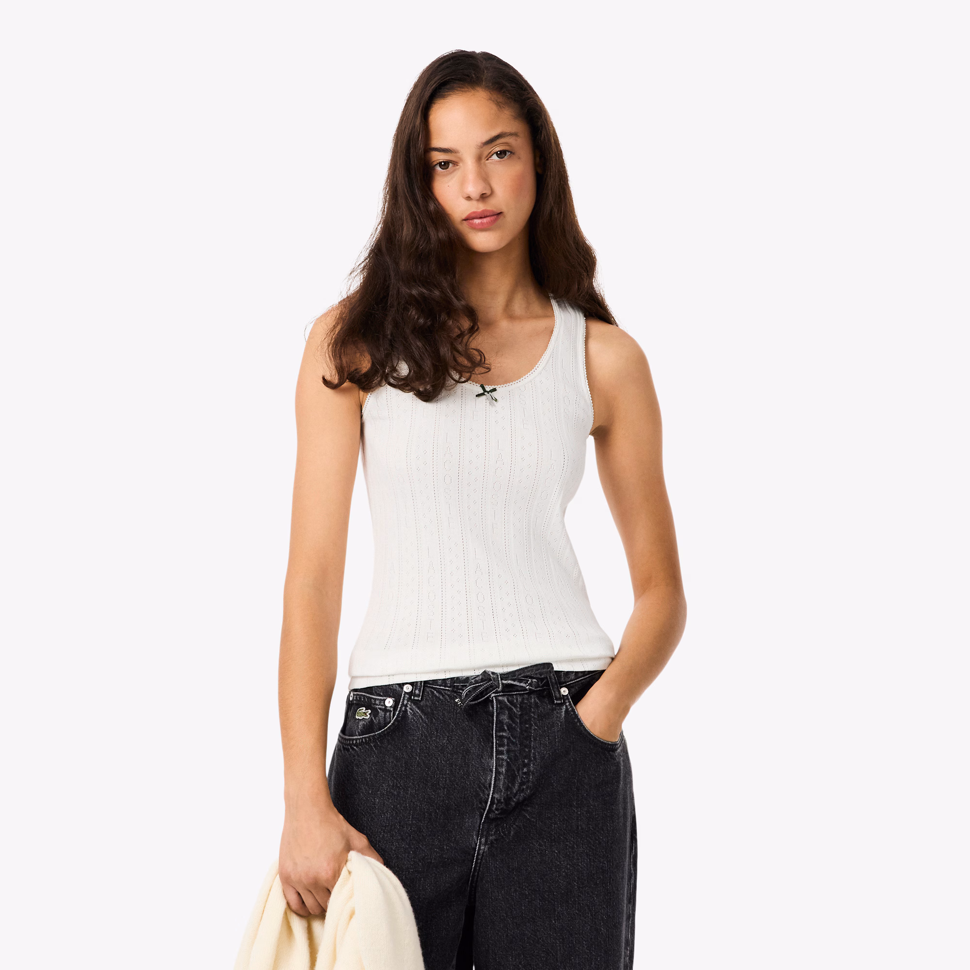 Women's Slim Fit Pointelle Knit Cotton Tank Top