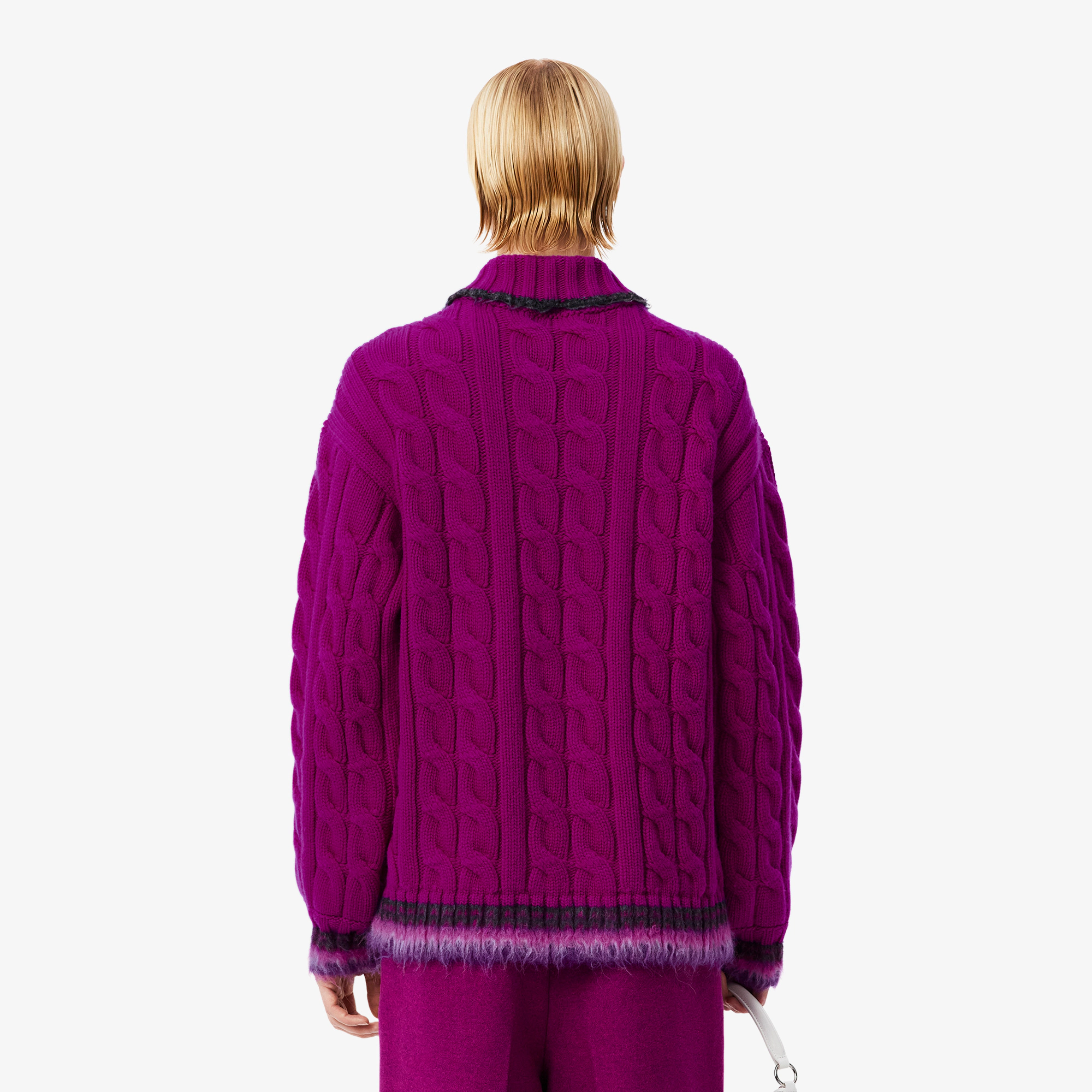 Runway Wool Polo Collar Cable Knit Sweater