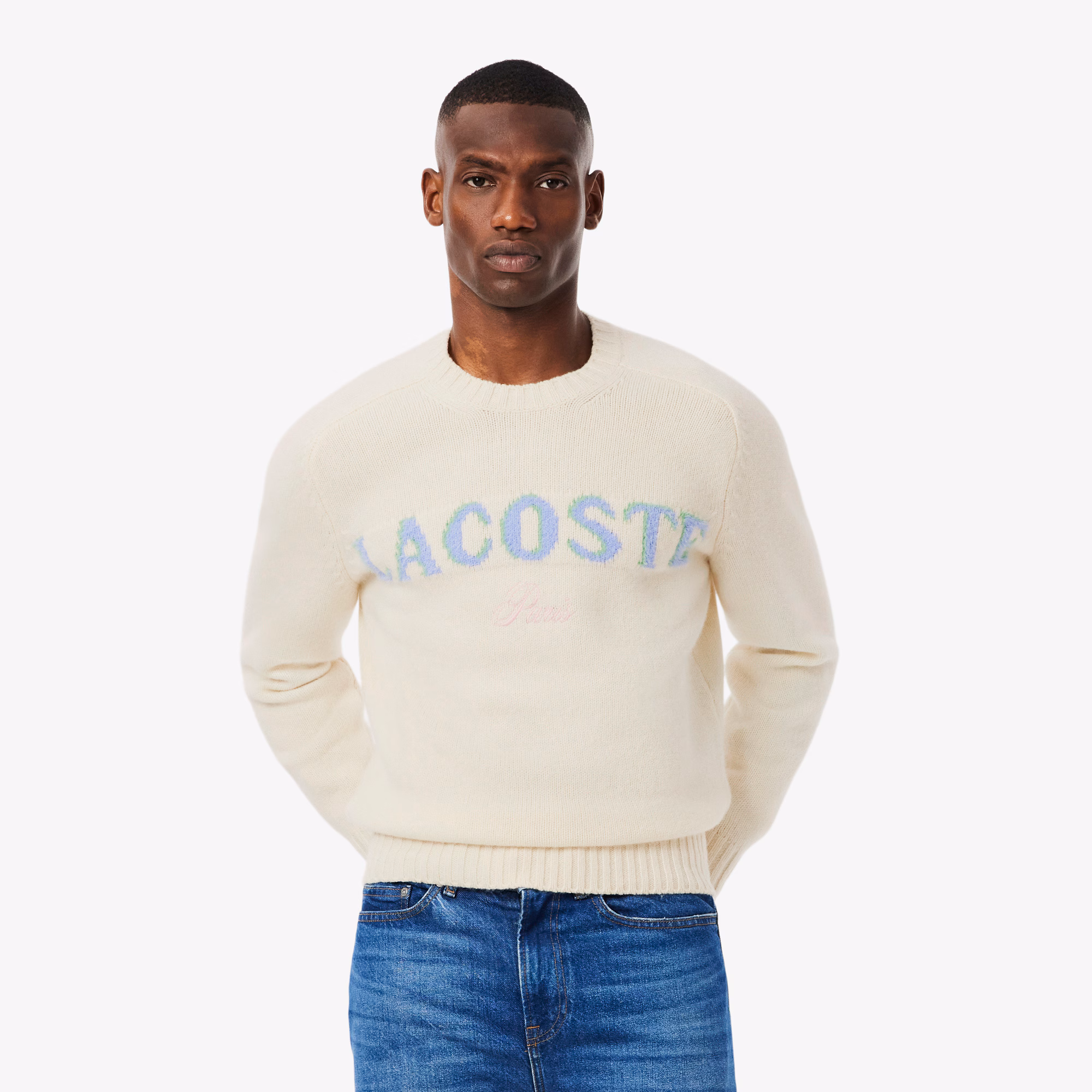Men's Intarsia Branded Wool Sweater