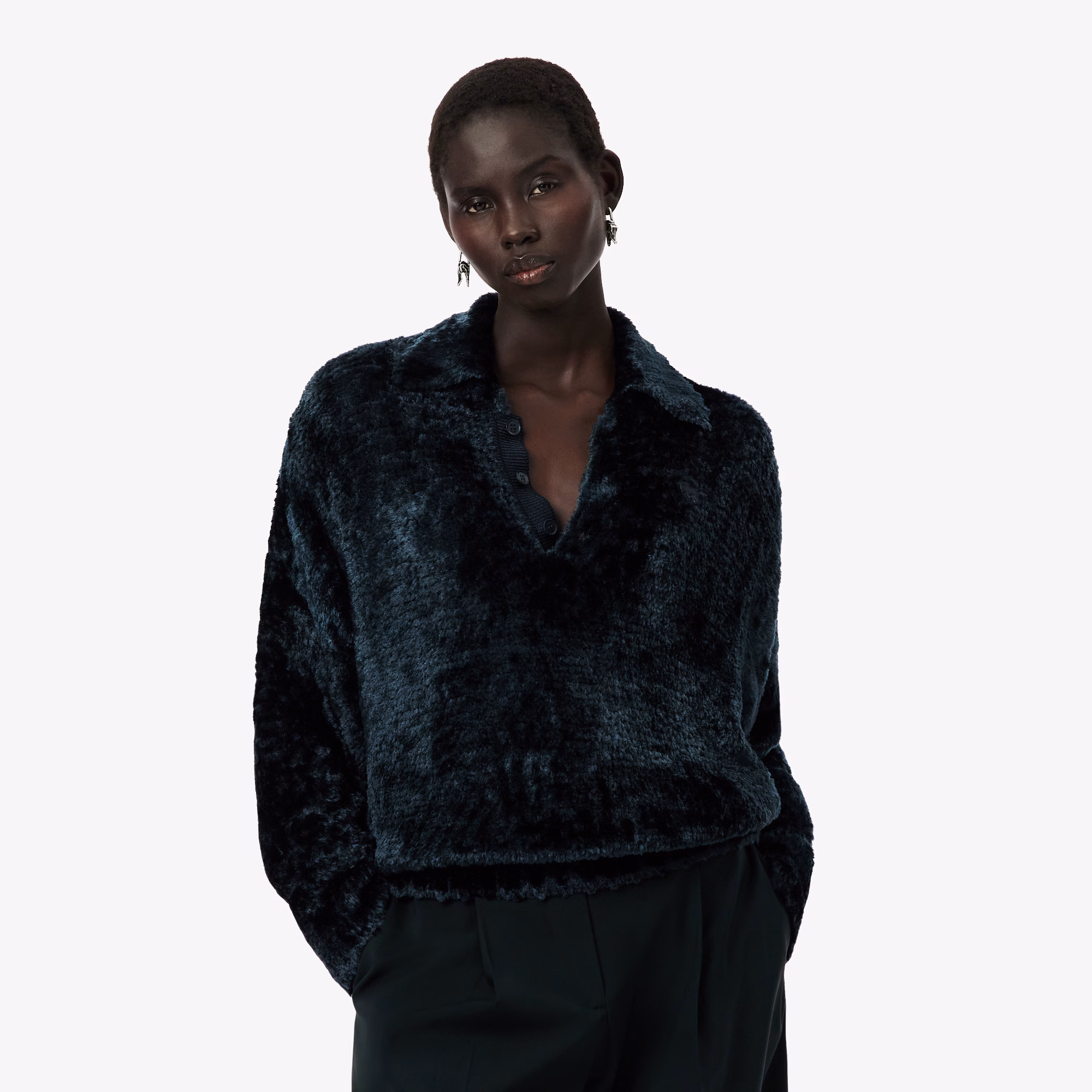 Runway Polo Collar Velour Sweater