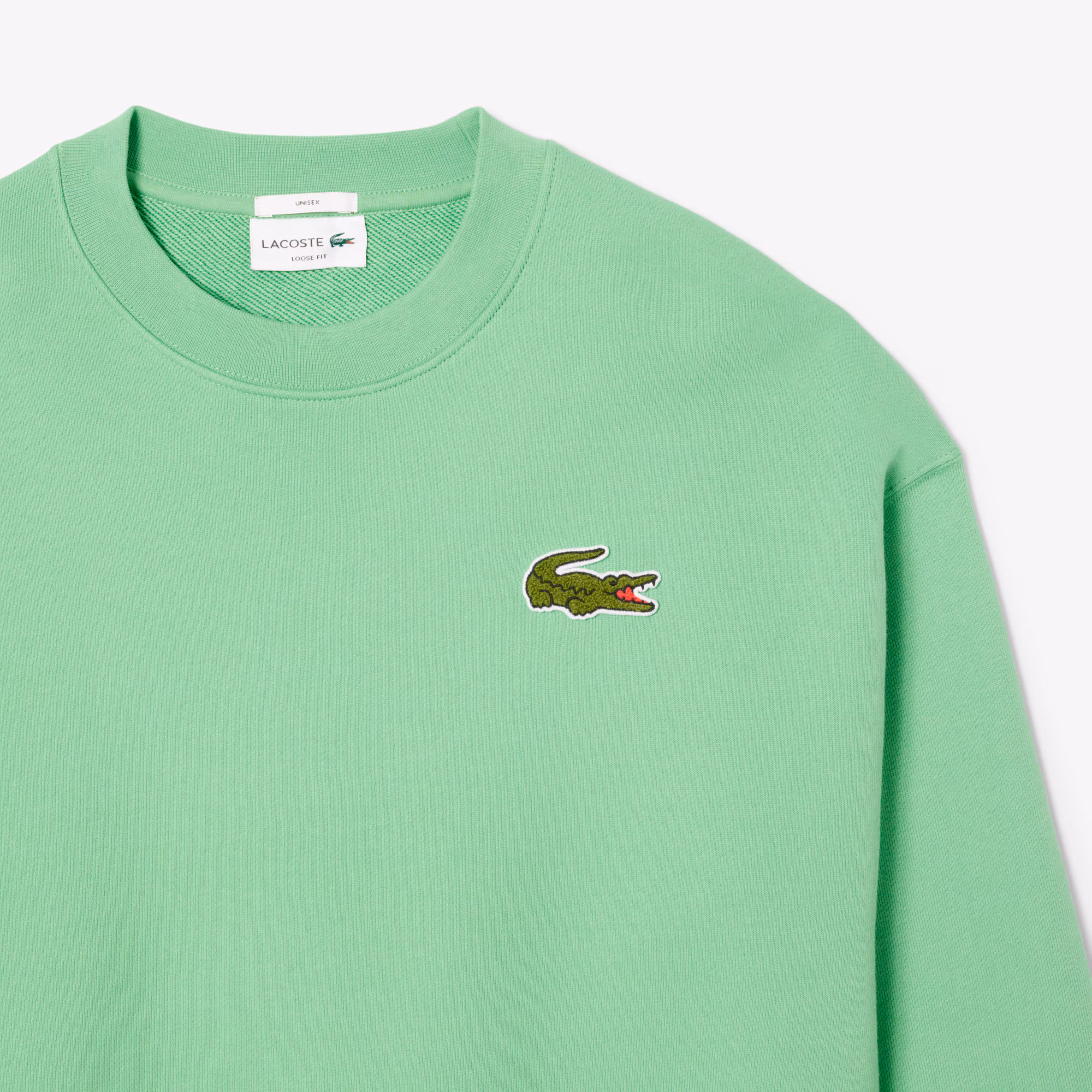 Unisex Loose Fit Badge Accent Fleece Sweatshirt