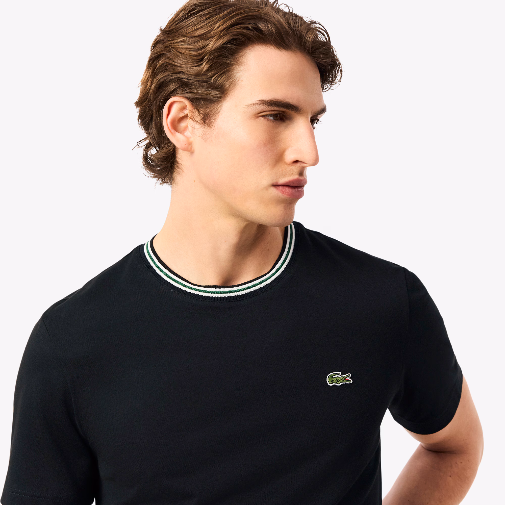 Men's Regular Fit Ribbed Collar Cotton T-Shirt