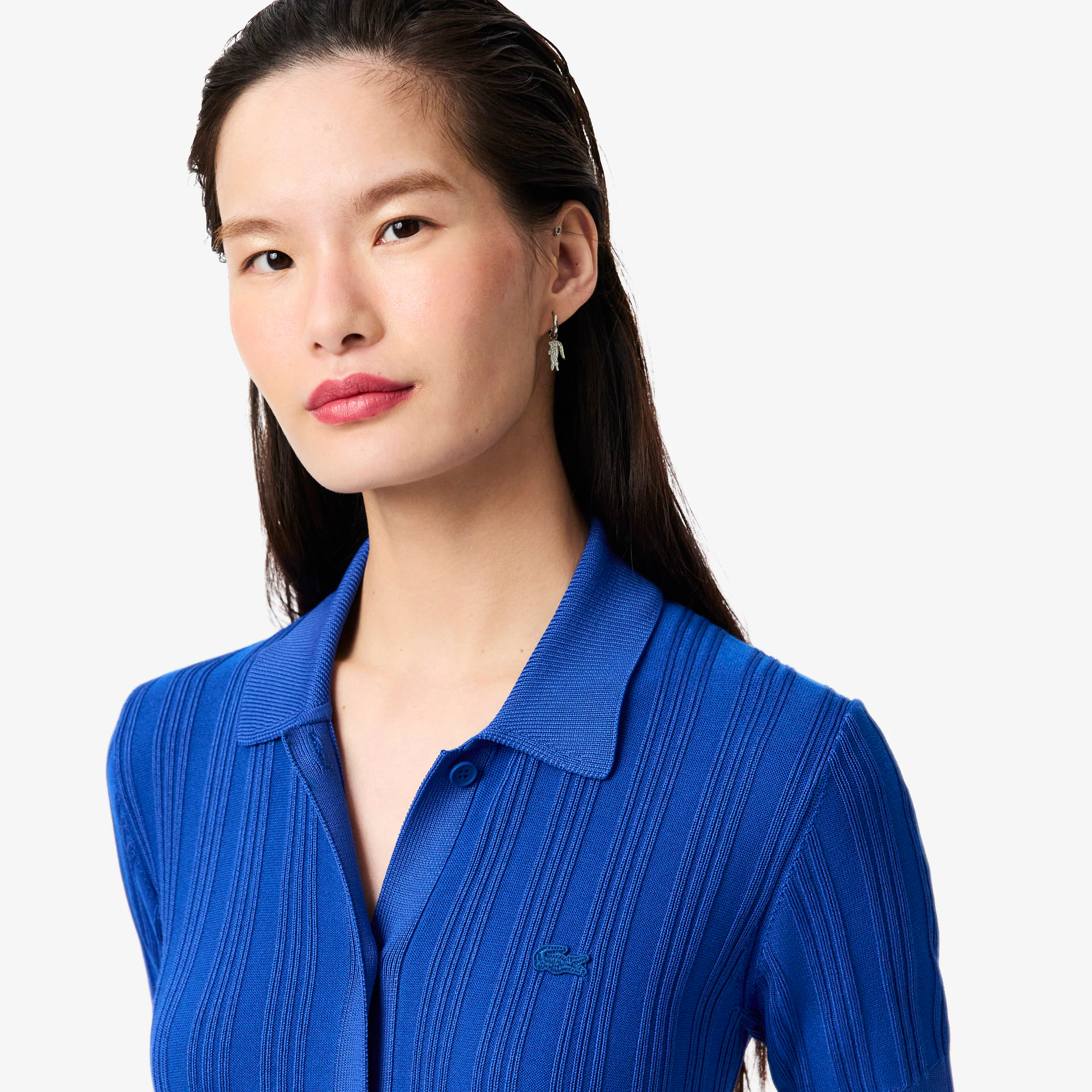 Women's Ribbed Knit Polo Collar Dress