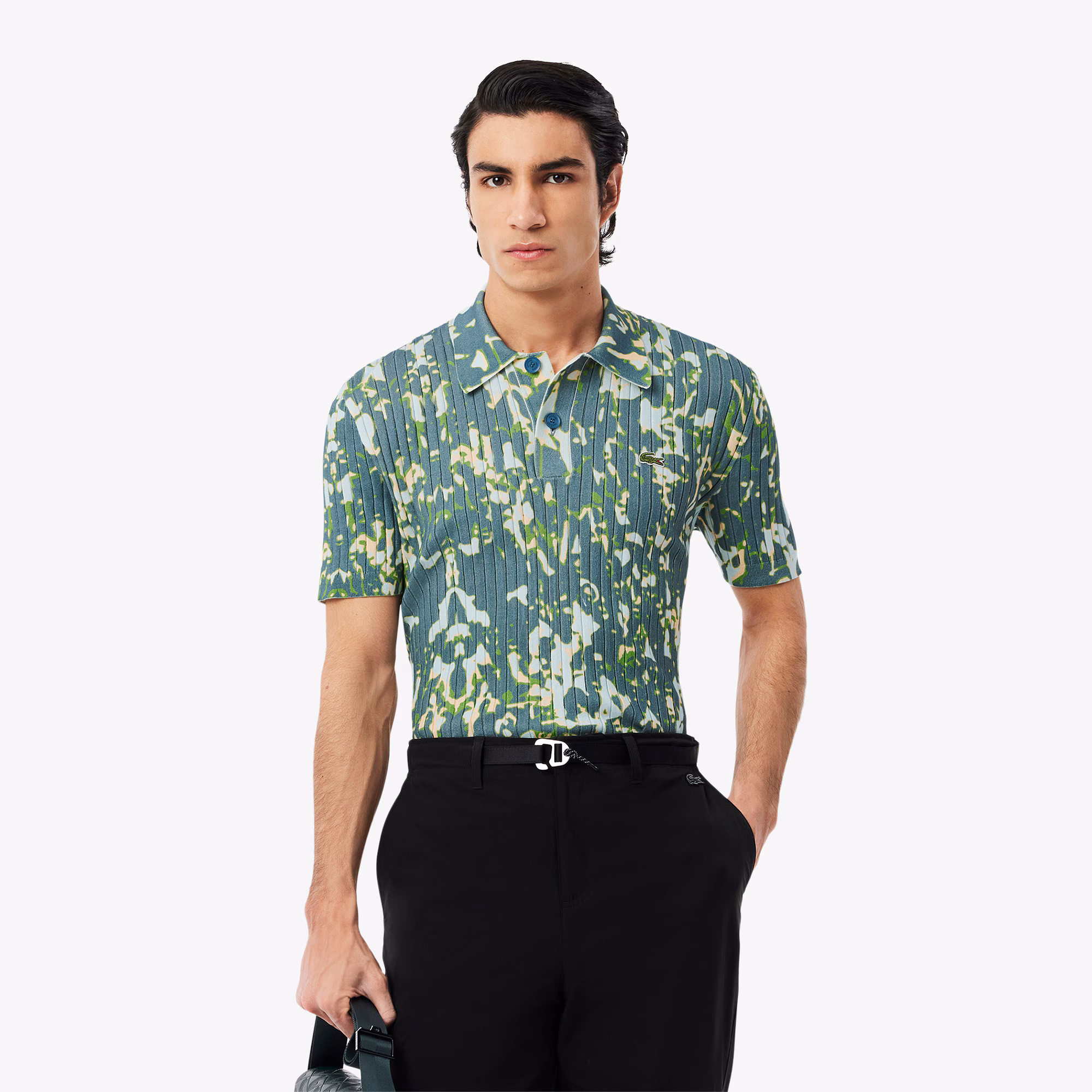 Men's Short Sleeve Graphic Print Polo Collar Sweater