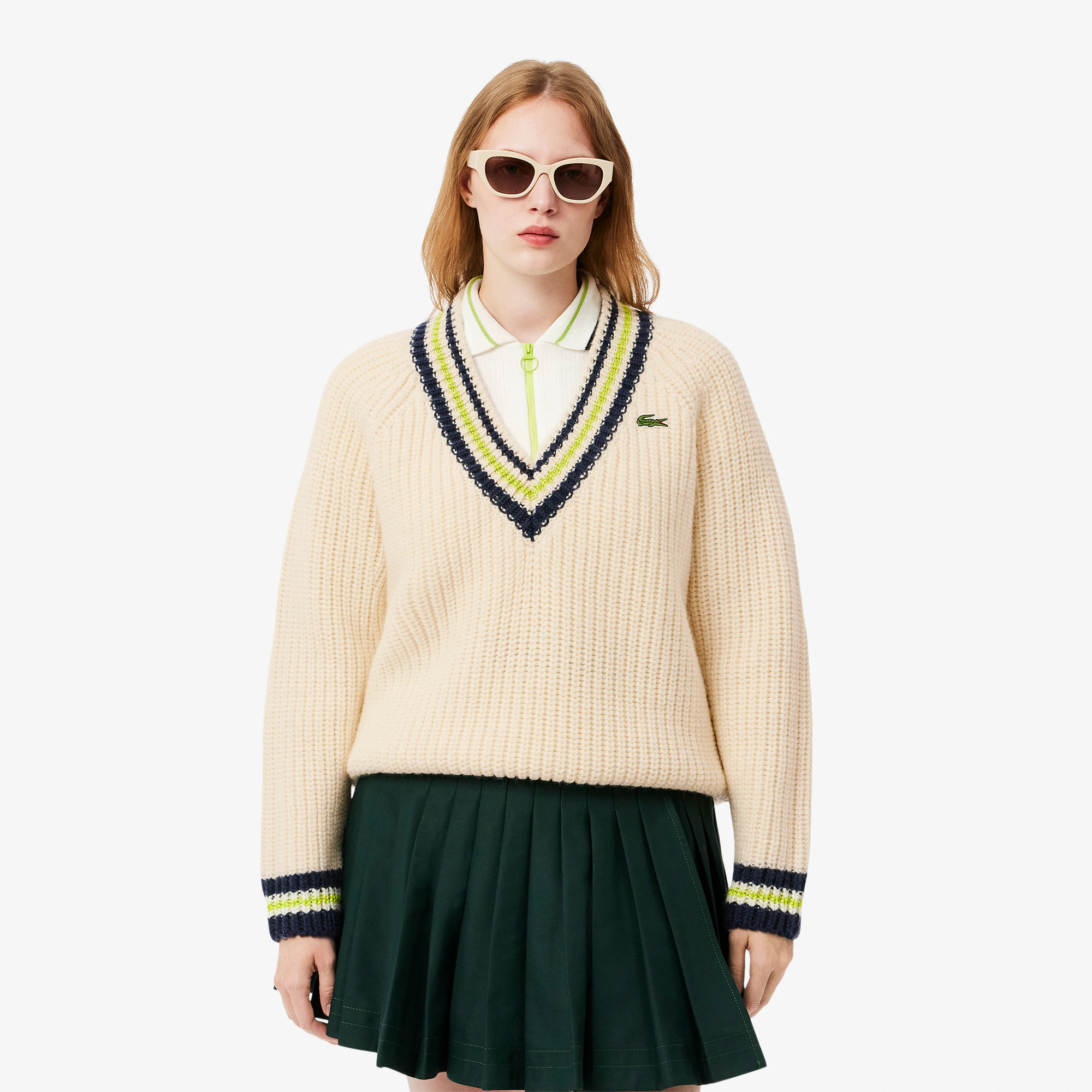 Women's Oversized Wool V-Neck Tennis Sweater