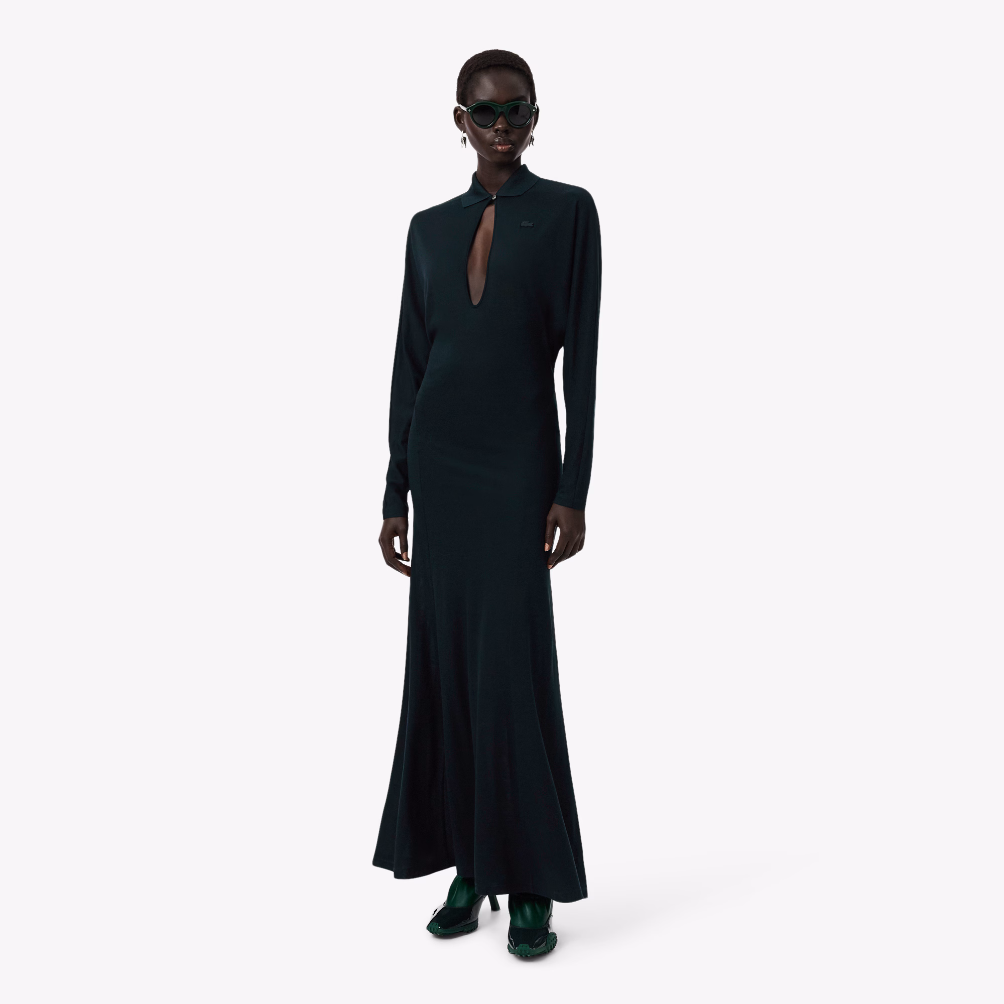 Runway Polo Collar Silk Maxi Dress