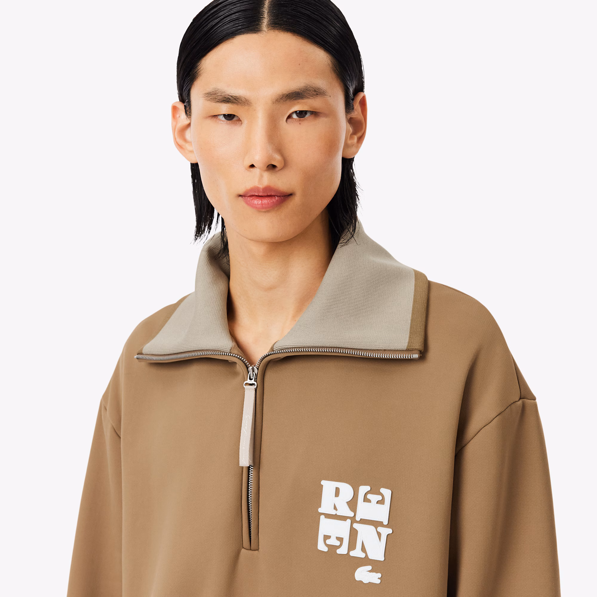 Runway High Neck Zipped Badge Accent Sweatshirt