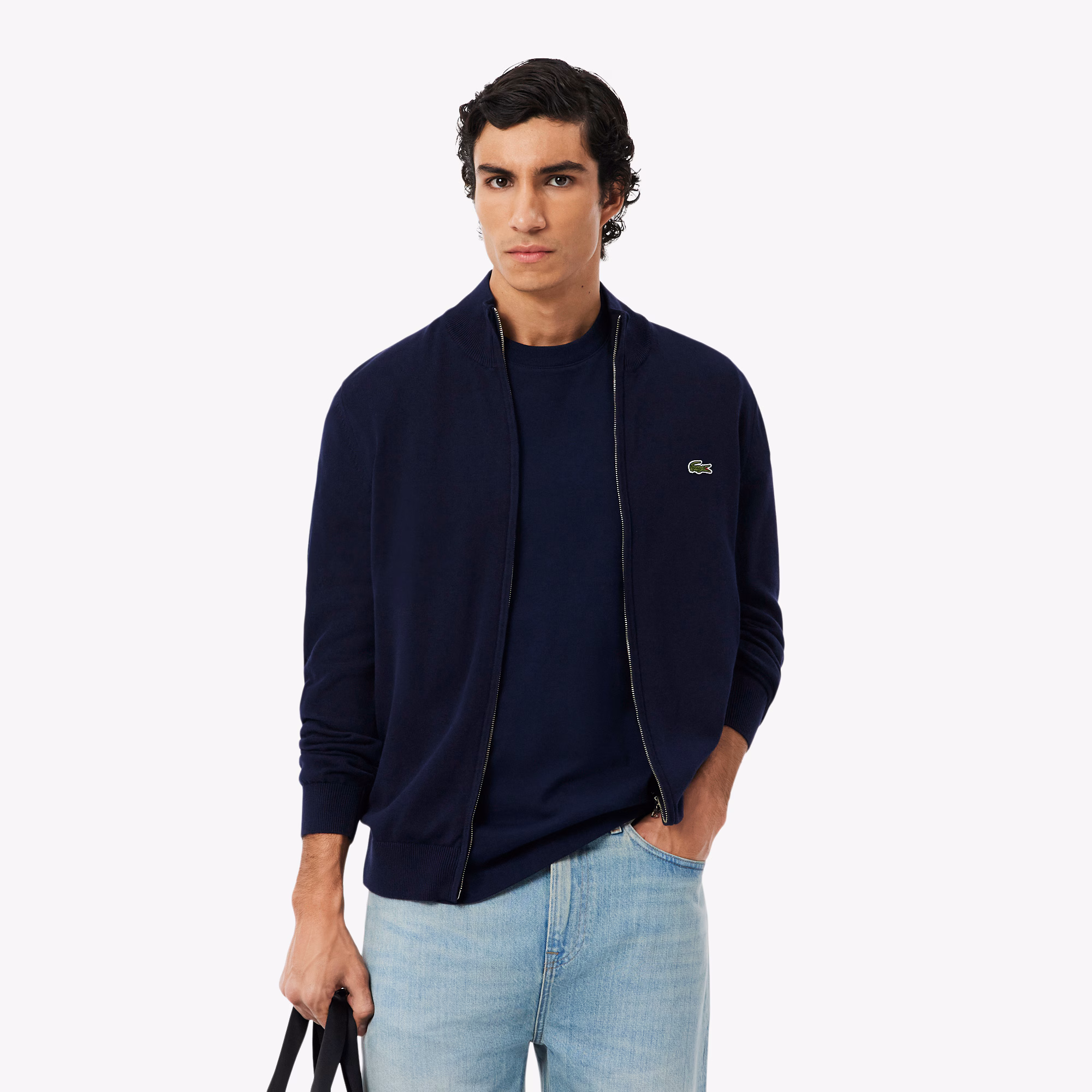 Men's Zip-Up High-Neck Cotton Sweater