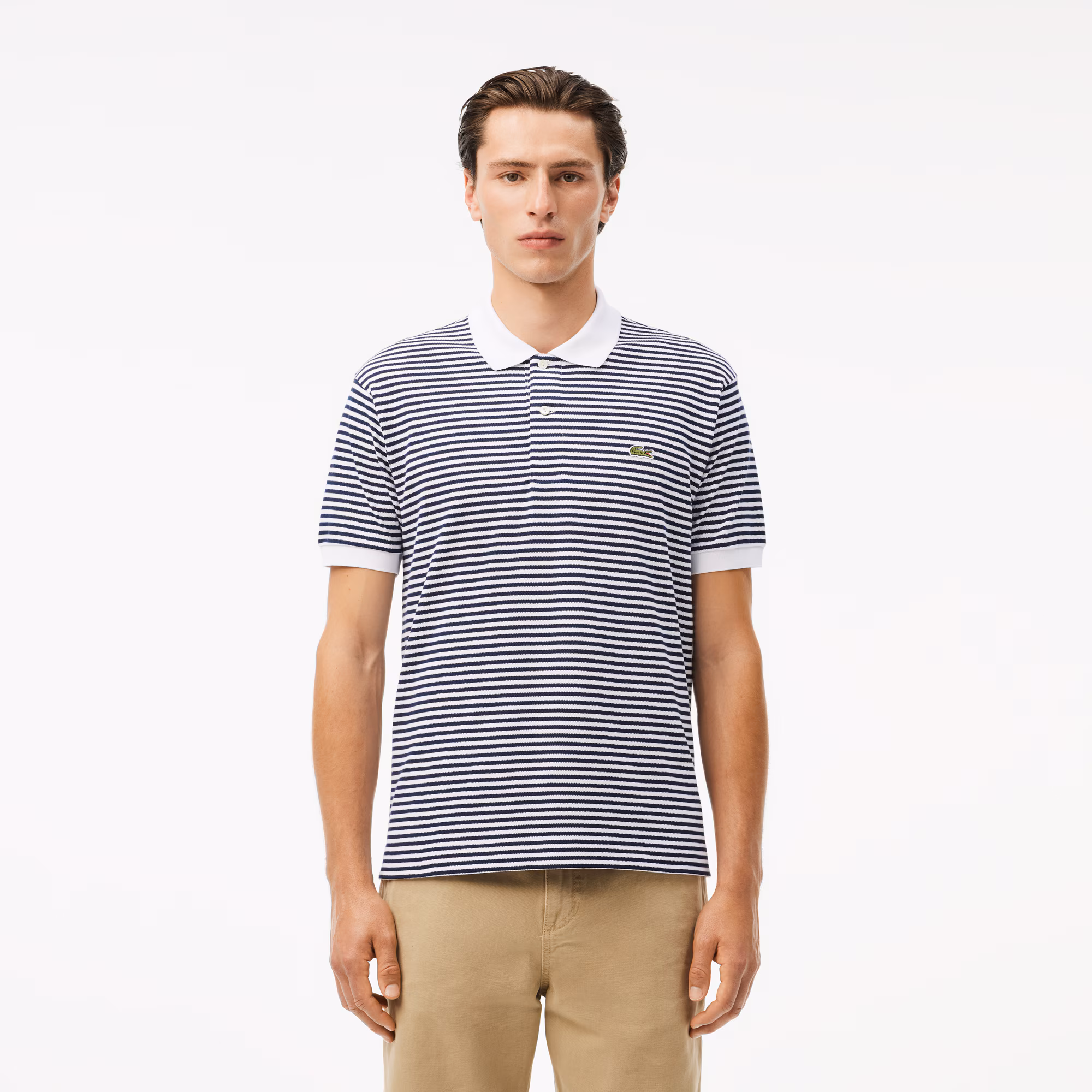 Men's Classic Fit L.12.12 Striped Petit Piqué Polo