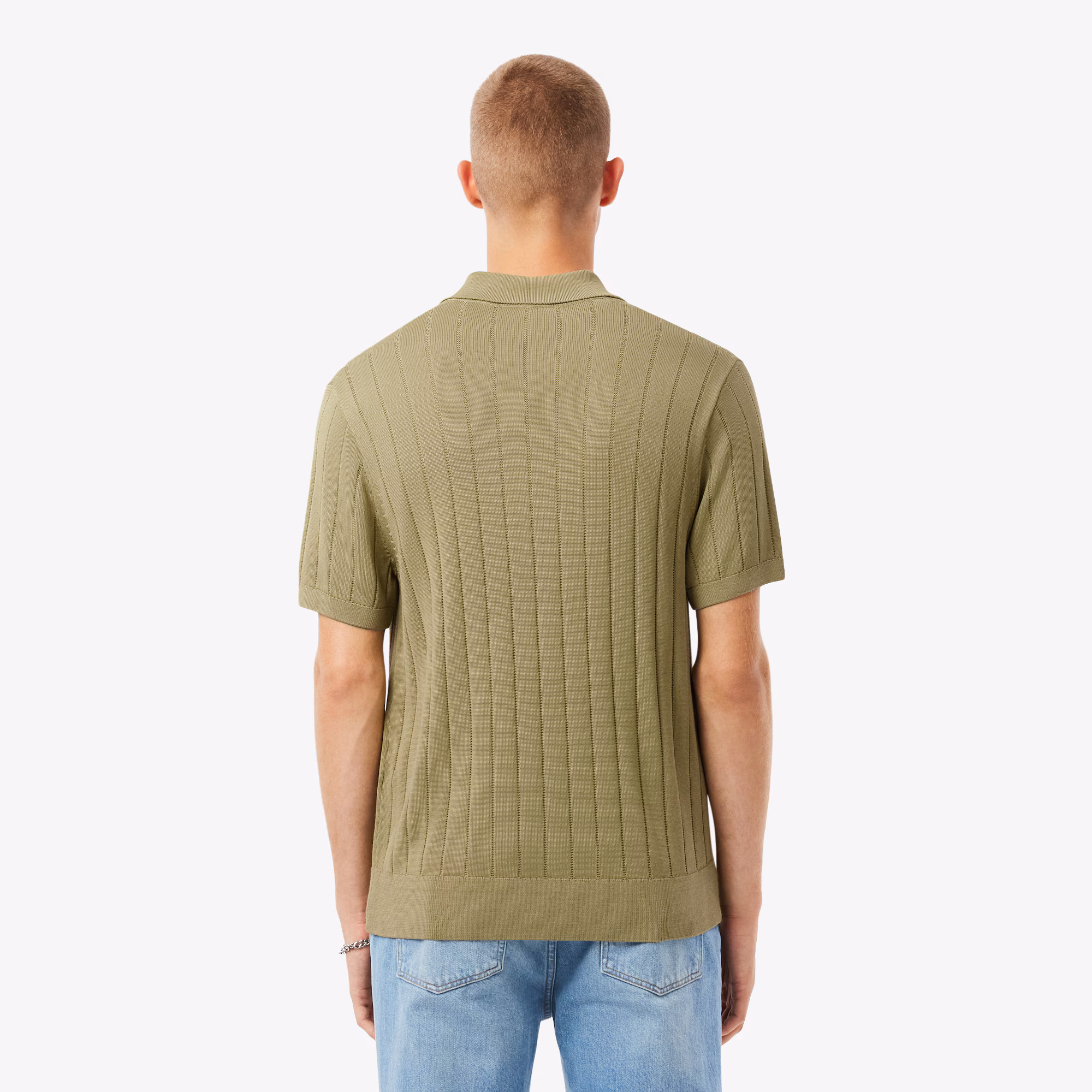 Men's Fluid Ribbed Knit Polo Collar Sweater