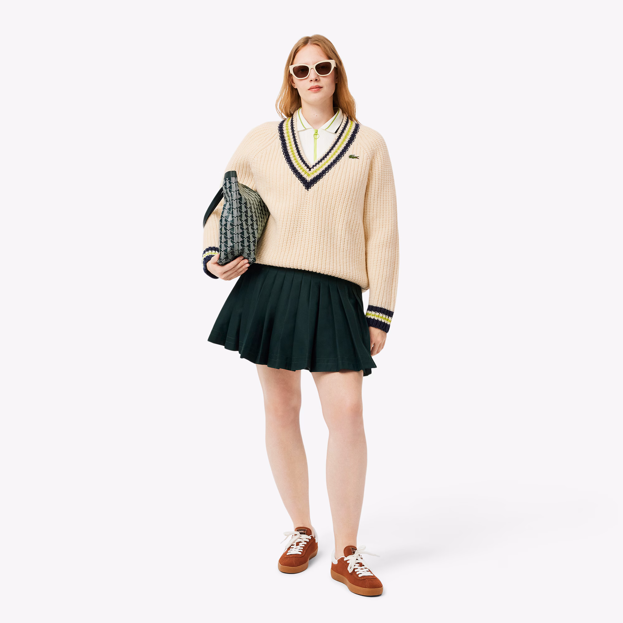 Women's Oversized Wool V-Neck Tennis Sweater