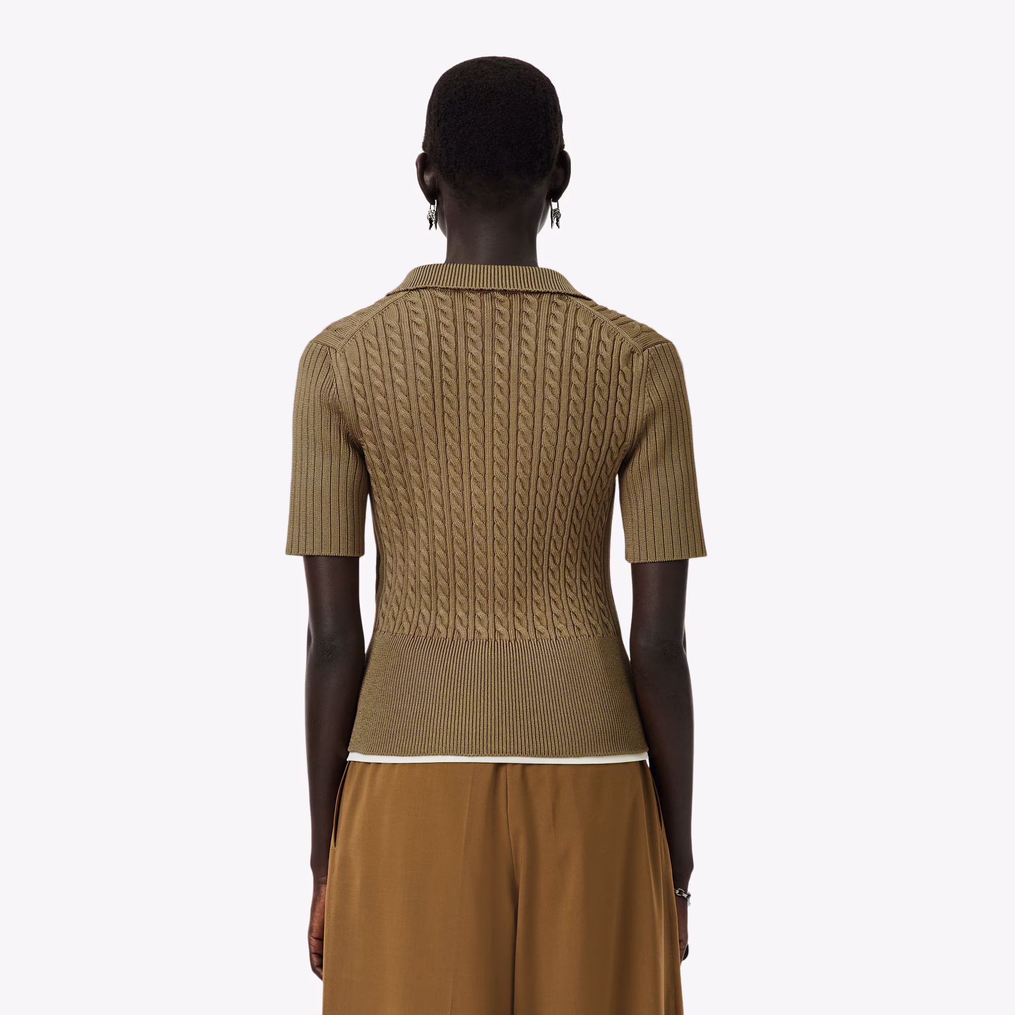 Runway Cable Knit Polo Collar Sweater