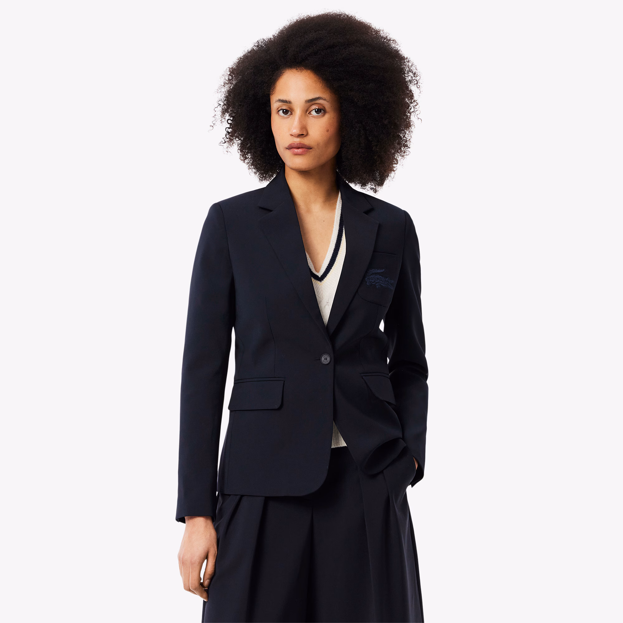 Women's Embroidered Logo Slim Fit Wool Blazer