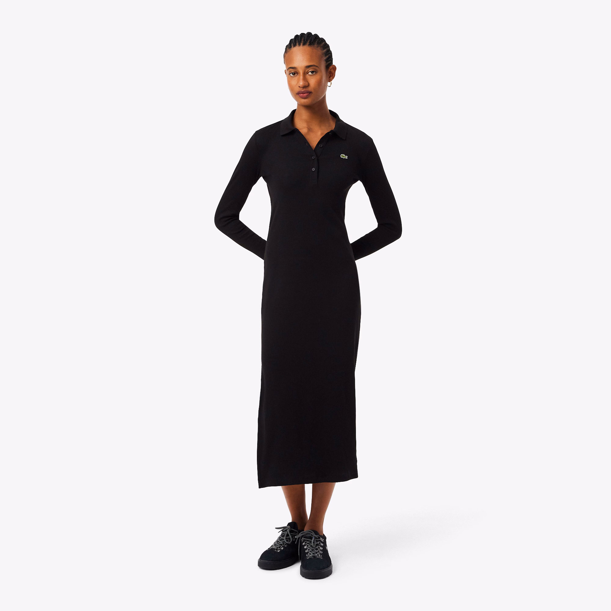 Women's Slim Fit Ribbed Cotton Polo Collar Dress