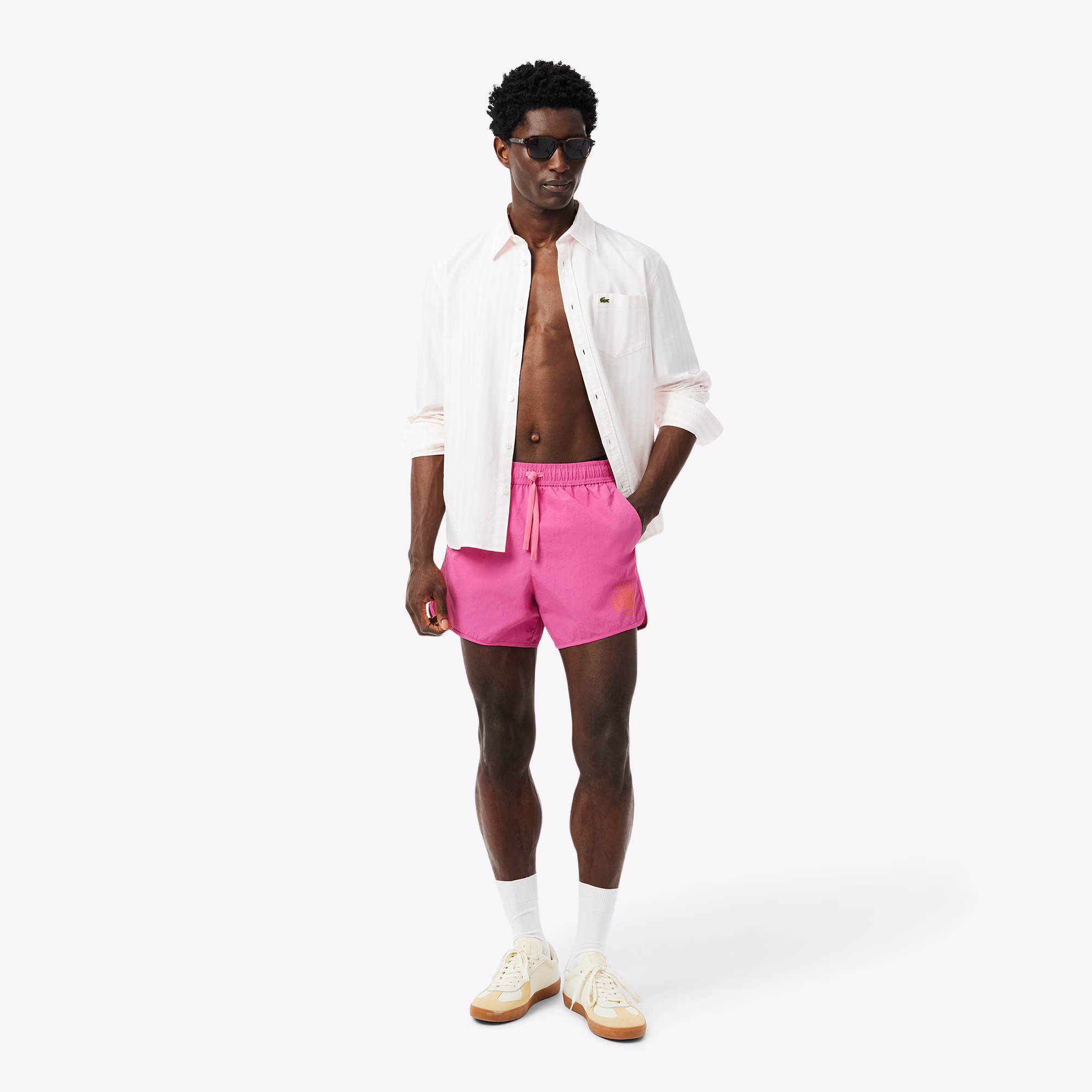 Men's Short Badge Accent Swim Trunks