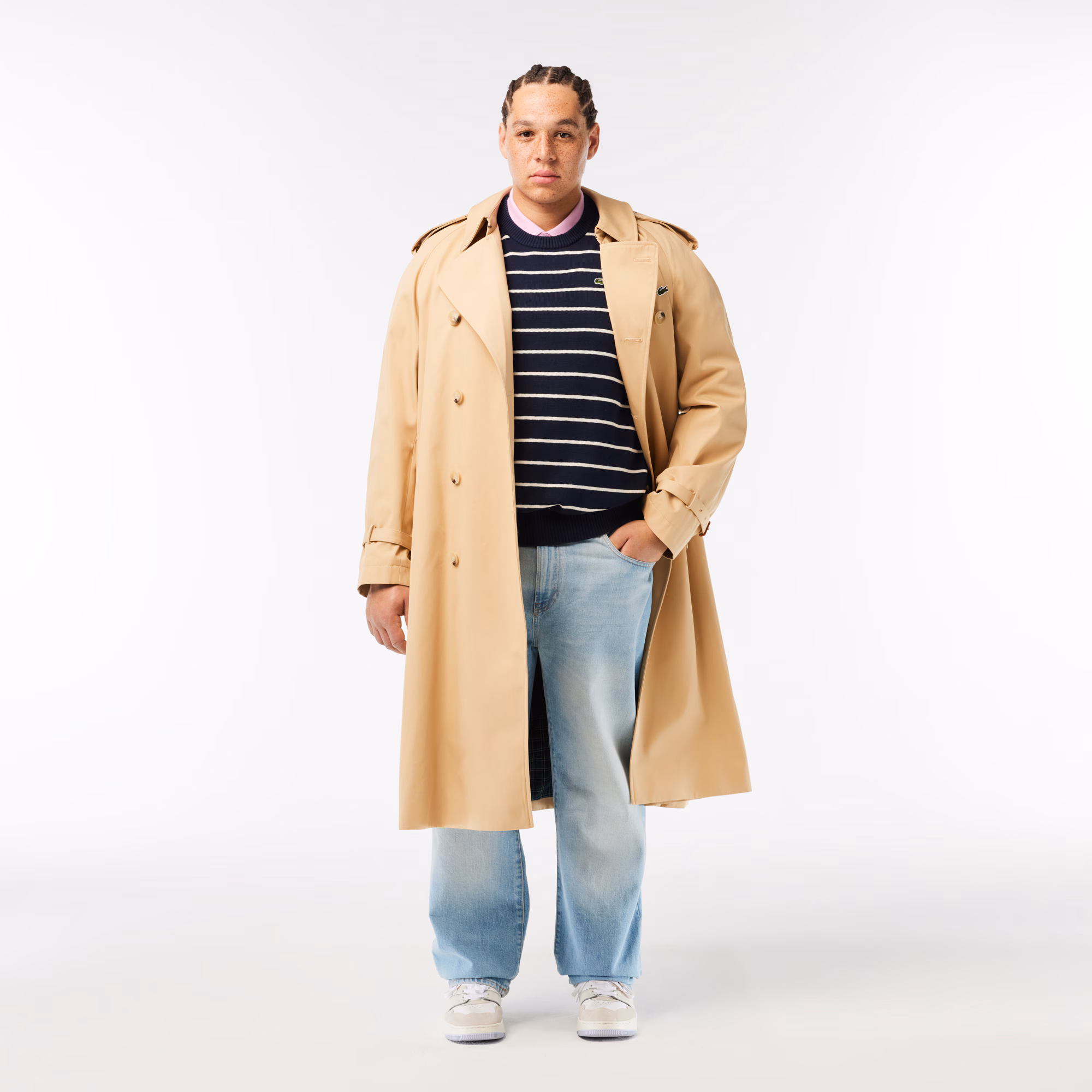 Men's Striped 3D Knit Cotton Crew Neck Sweater