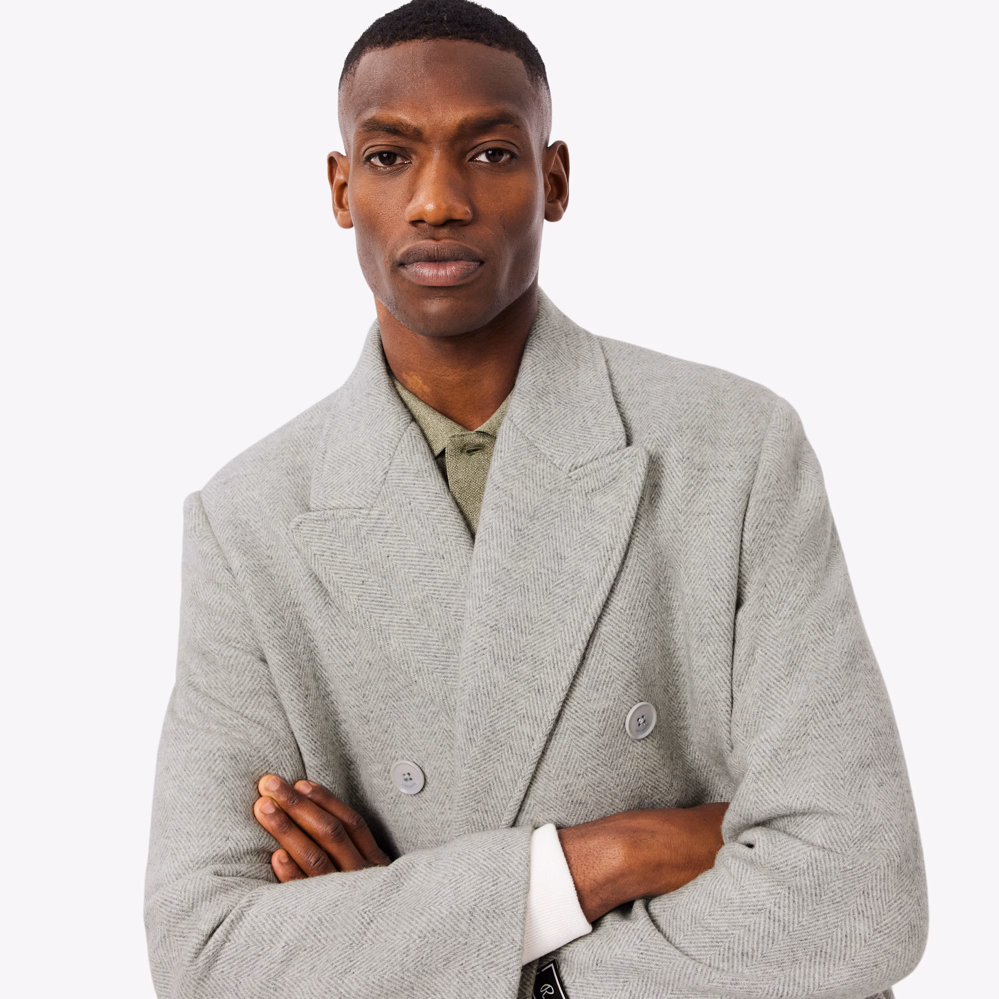 Men's Double-Breasted Chevron Wool Coat