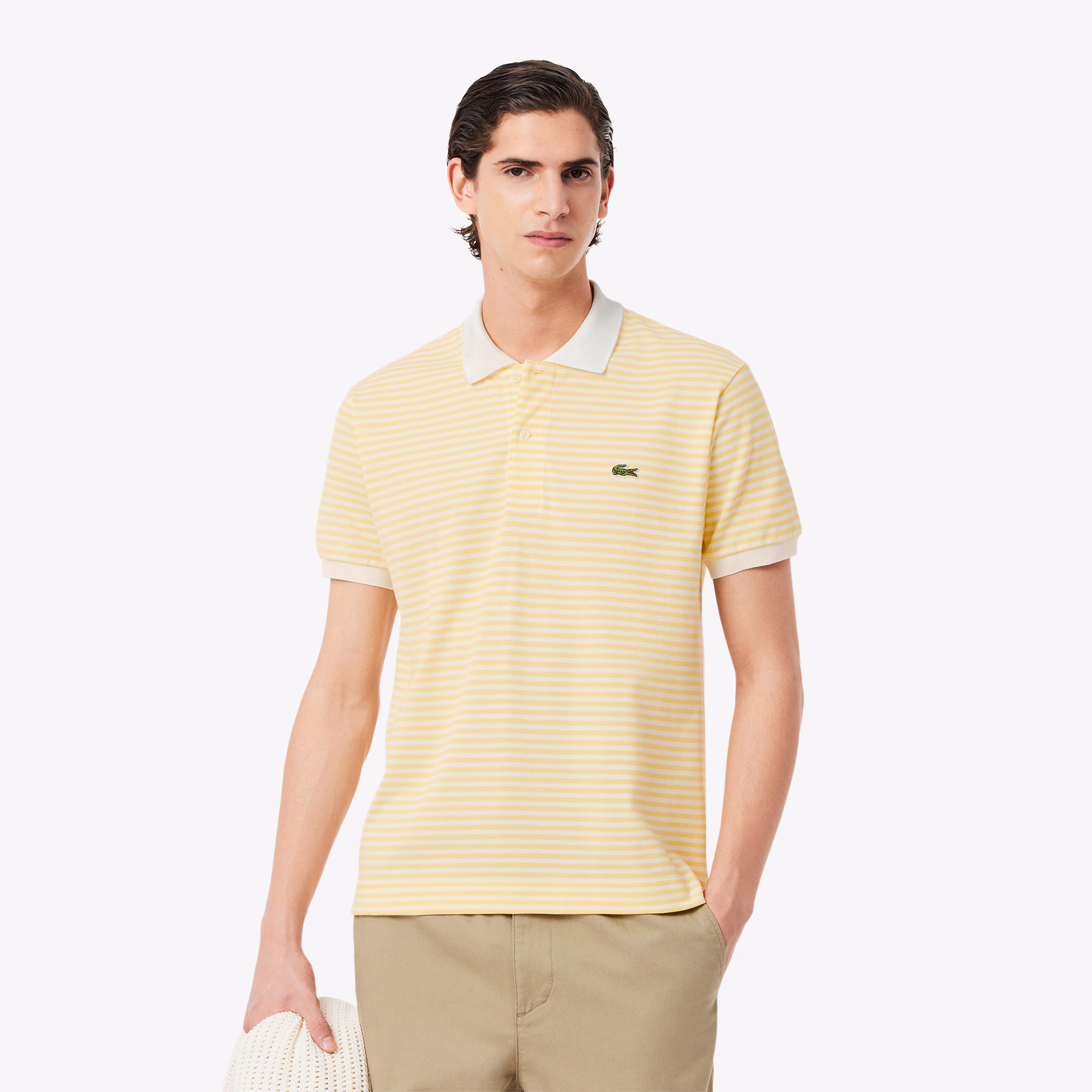 Men's Classic Fit L.12.12 Striped Petit Piqué Polo