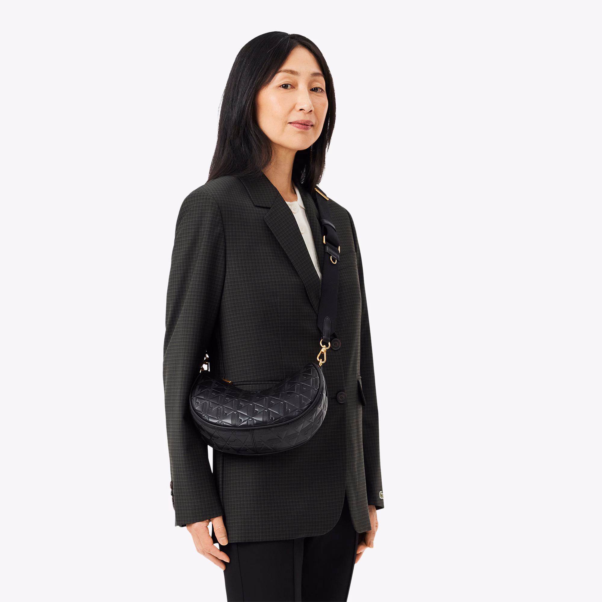 Maheki Embossed Leather Half Moon Bag