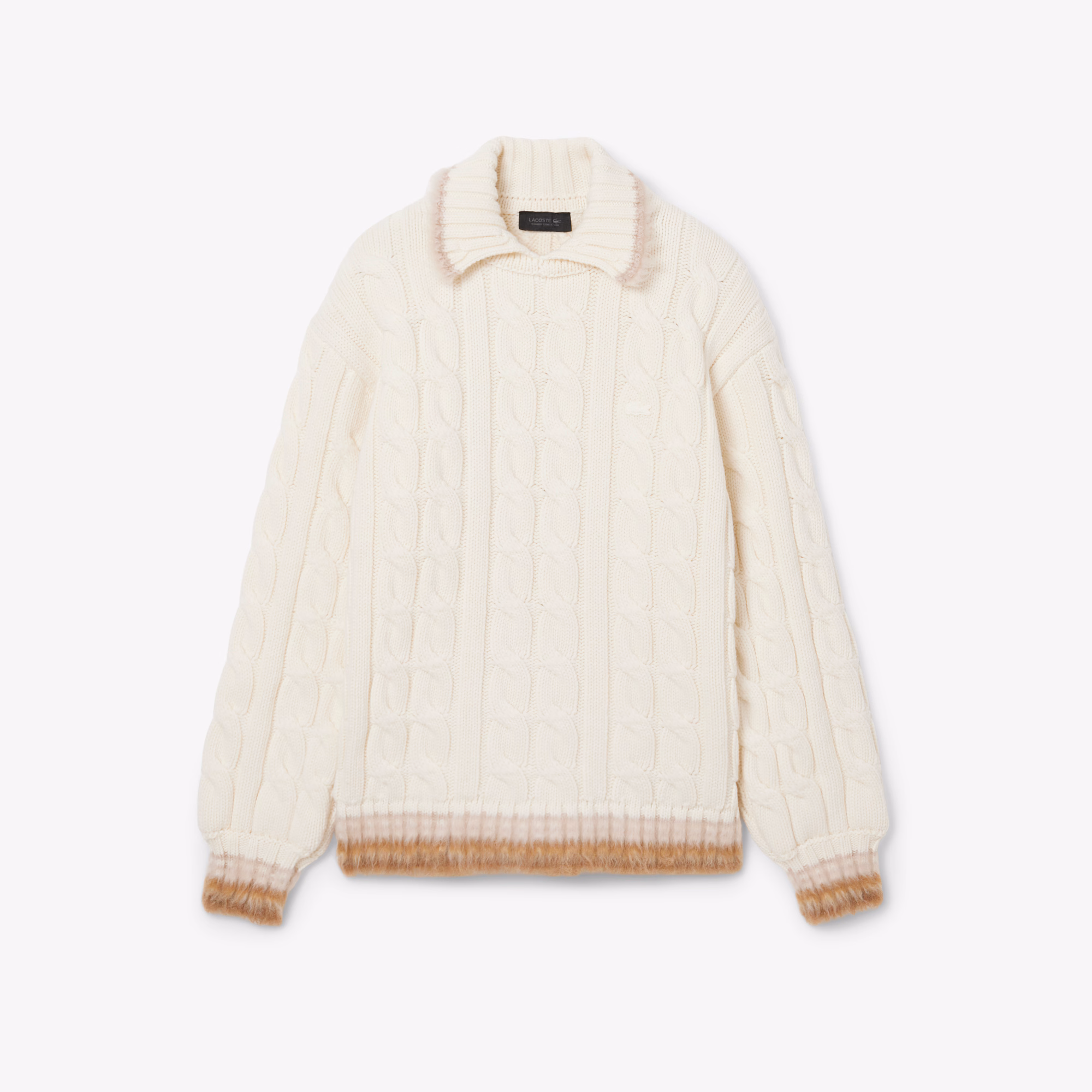 Runway Wool Polo Collar Cable Knit Sweater