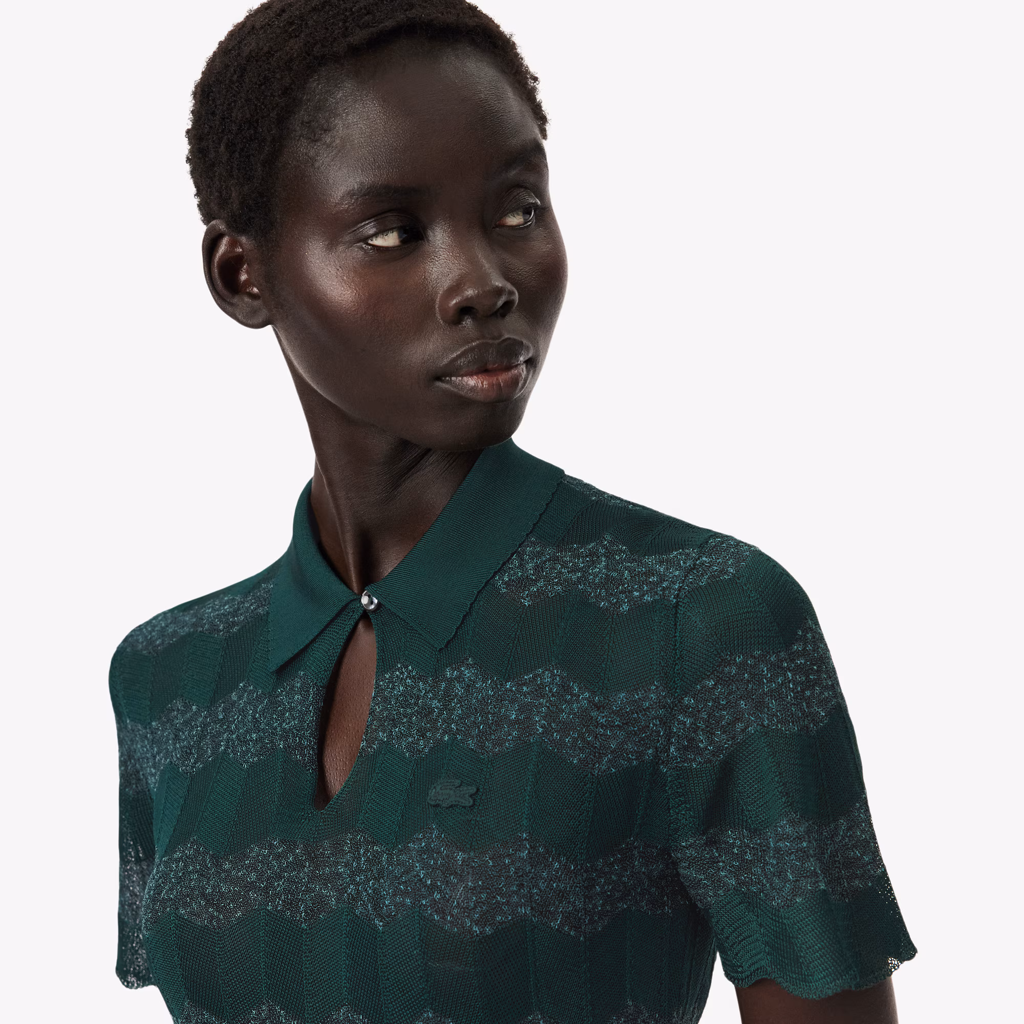 Runway Pointelle Polo Collar Sweater