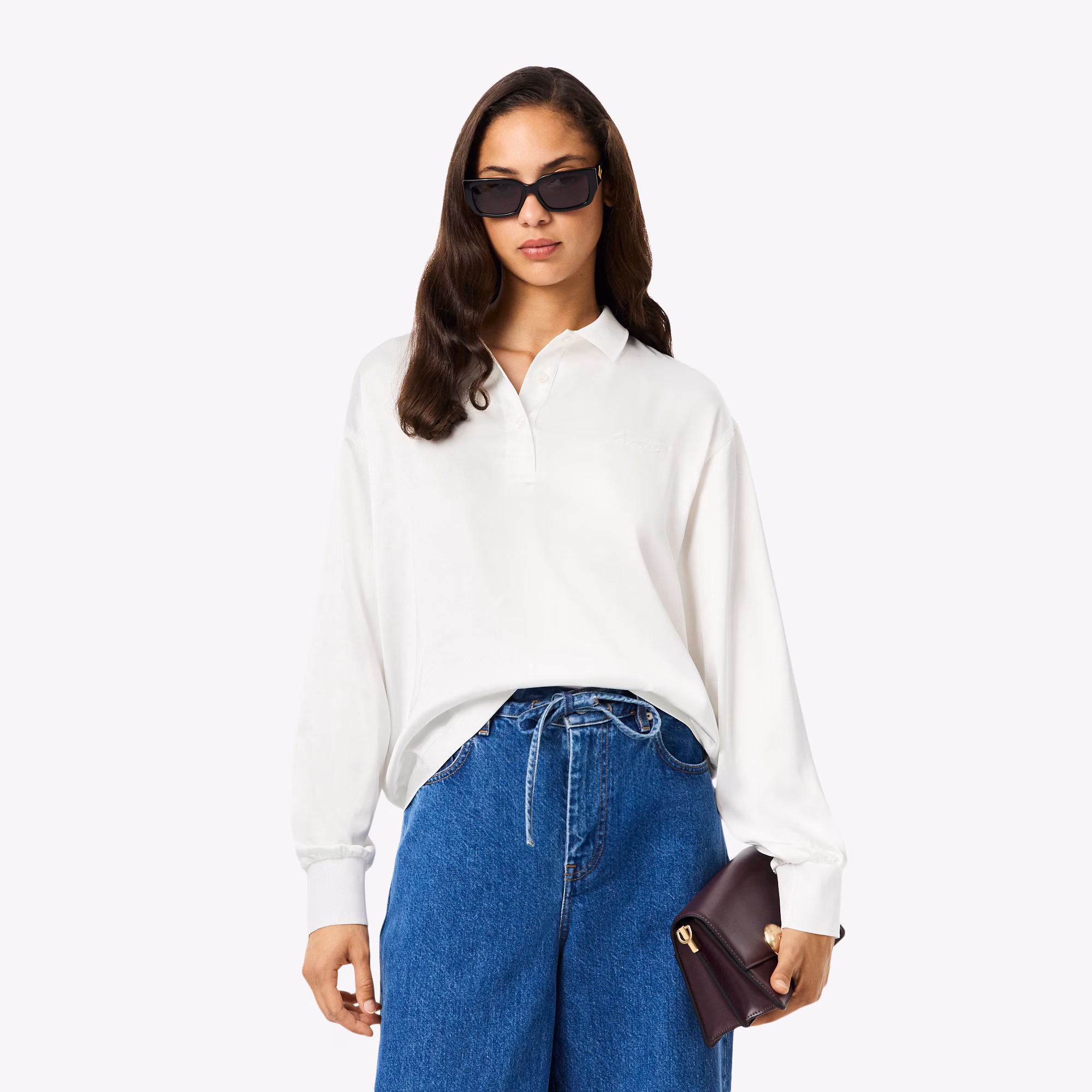 Women's Long Sleeve Oversized Satin Polo