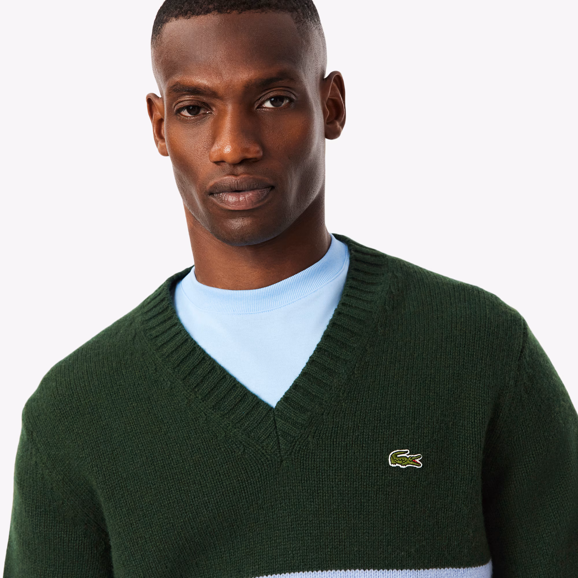 Men's Striped Wool V-Neck Sweater