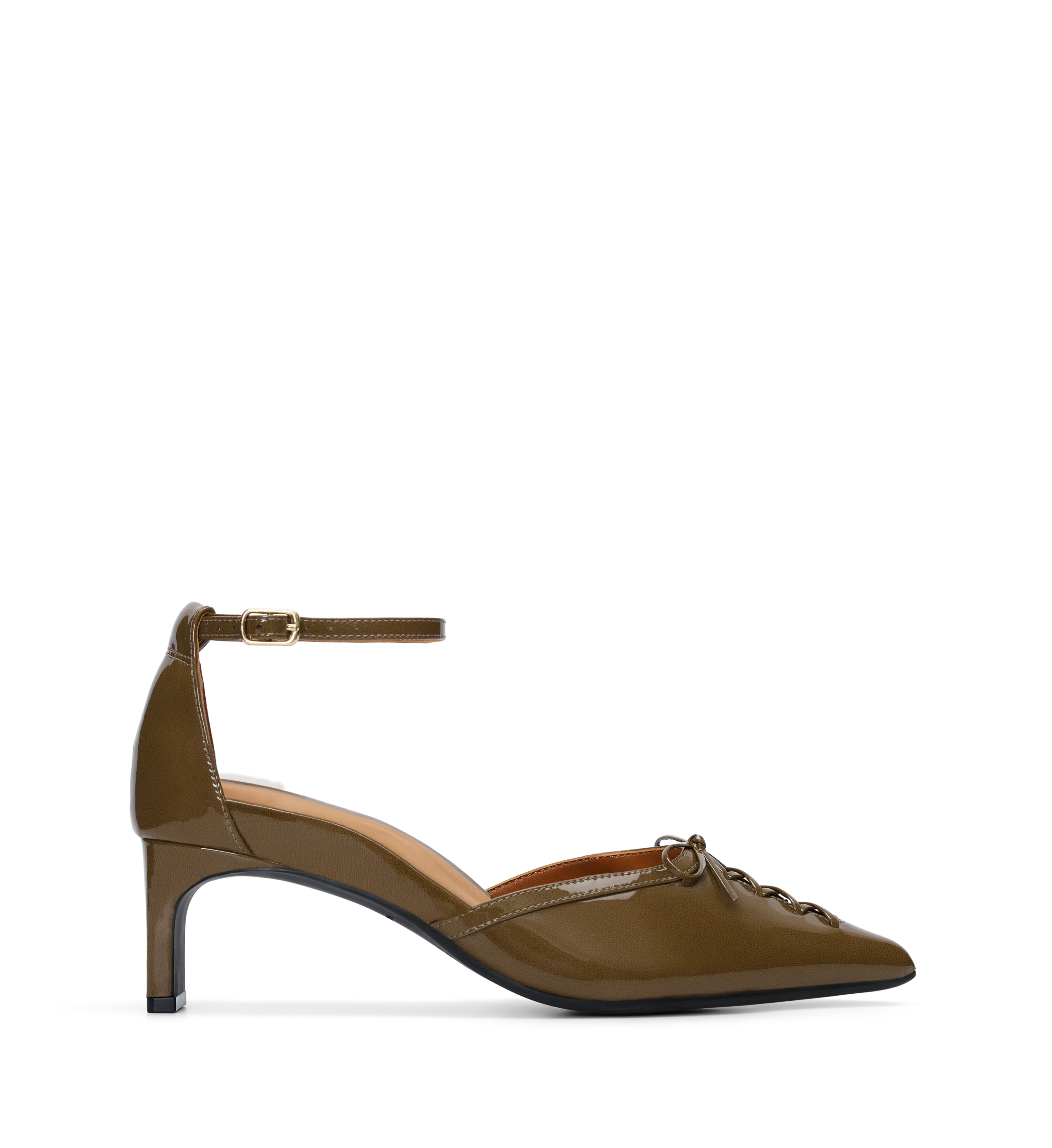 Suiriri Olive Green Patent Leather Low Heels