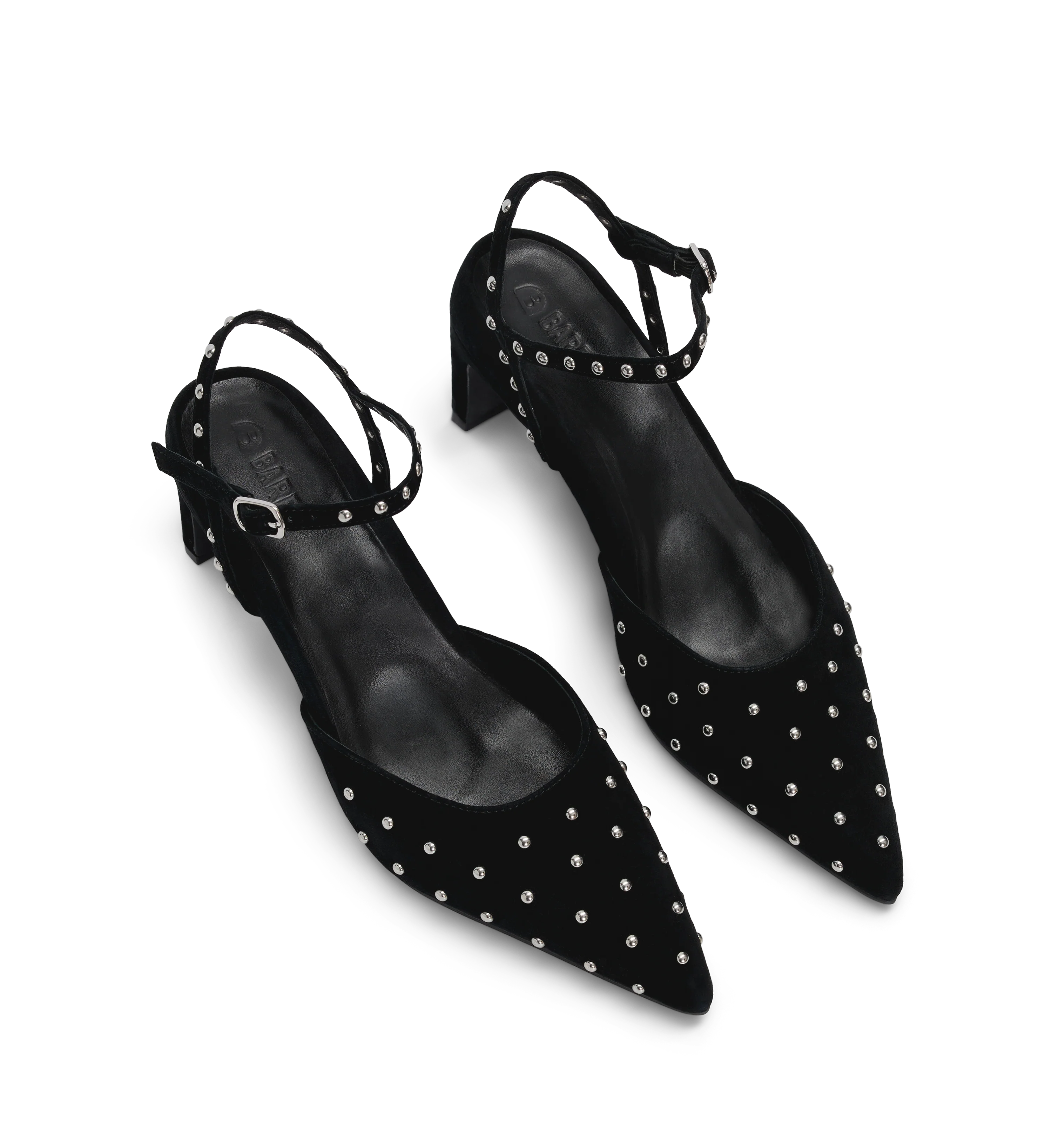 Cygnini Black Suede & Hardware Low Heels