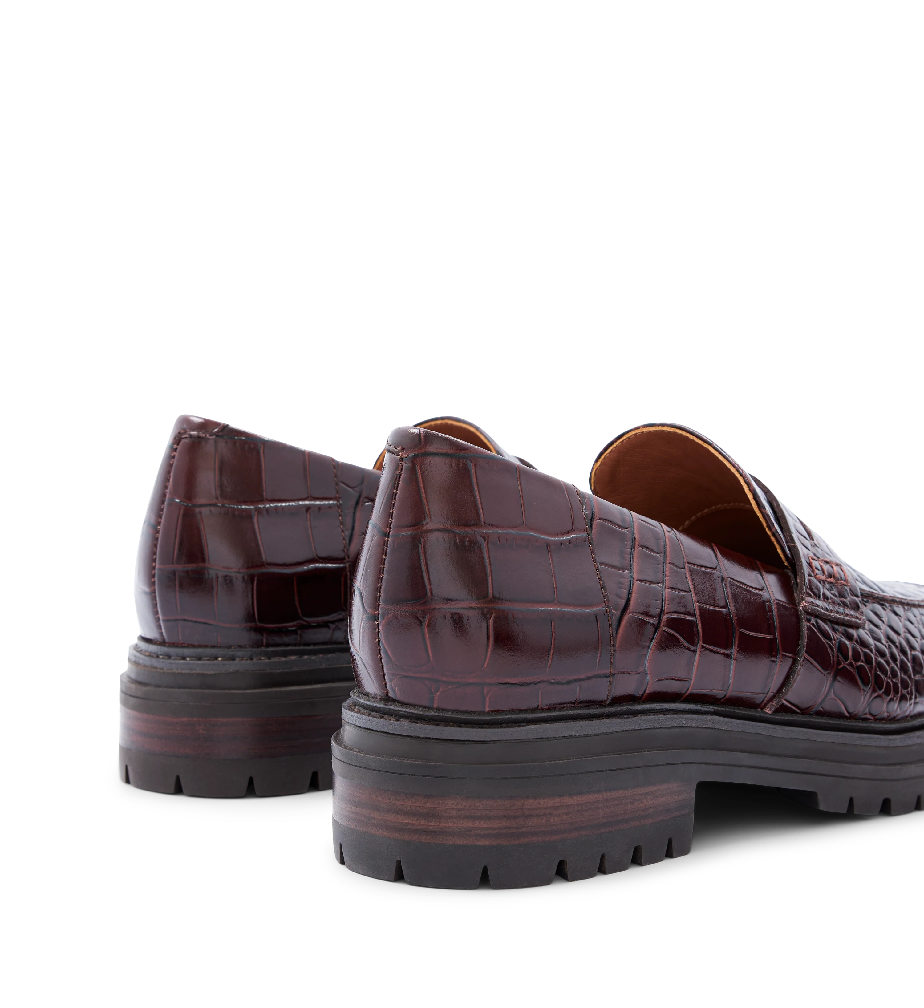 Wedgebill Mahogany Brown Croc Emboss Leather Loafers