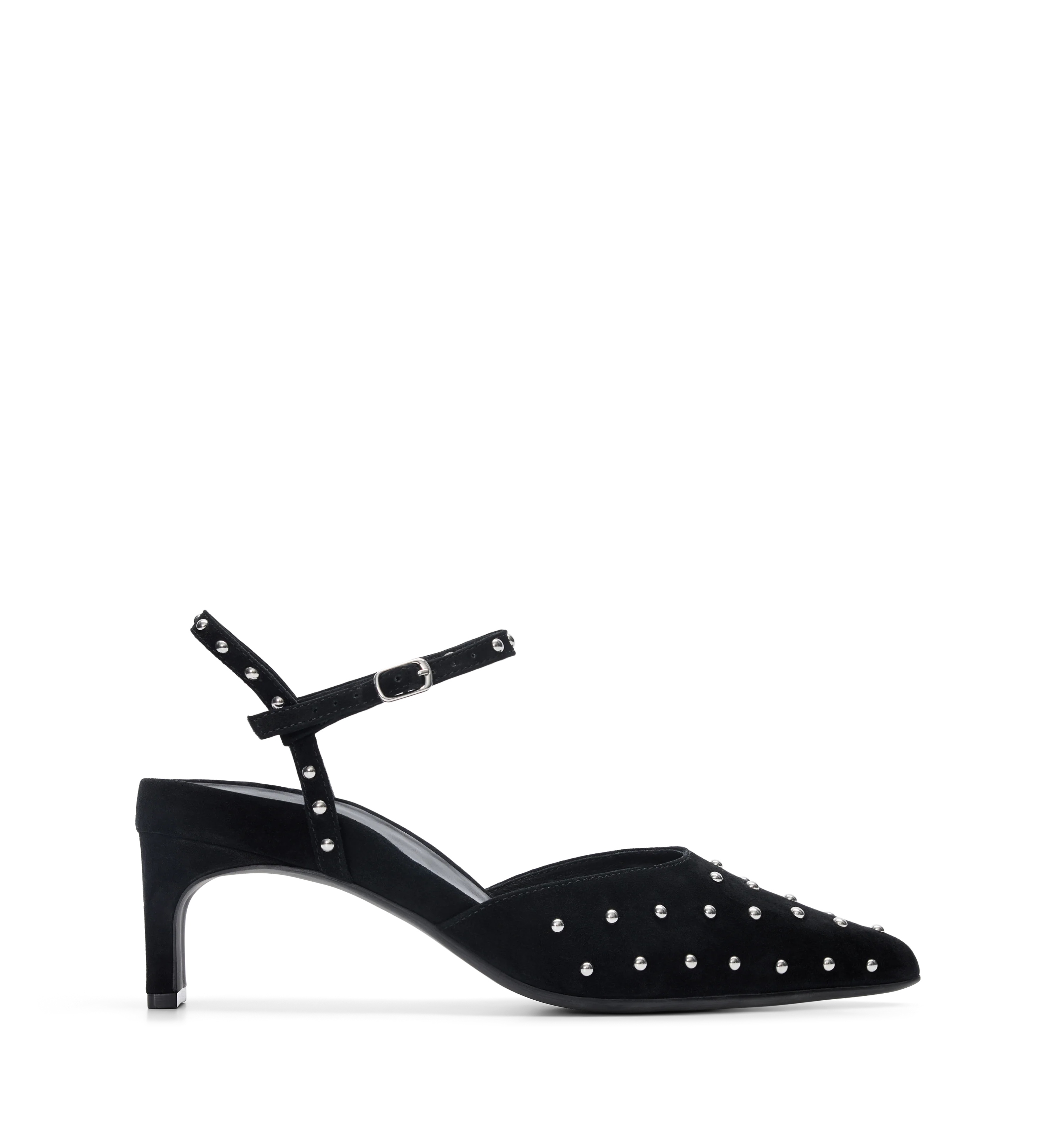 Cygnini Black Suede & Hardware Low Heels