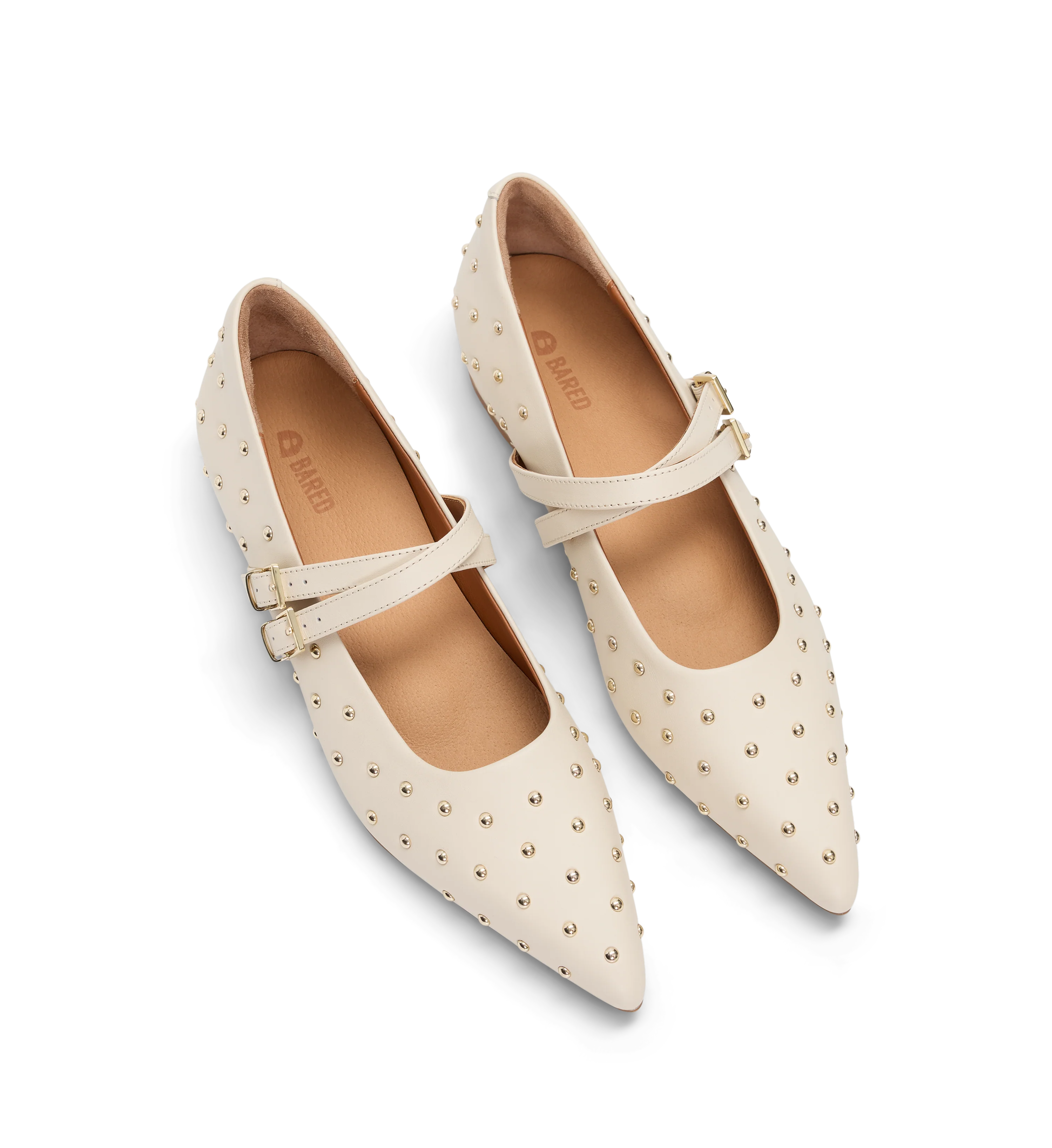 Pipilo Ecru Leather & Hardware Ballet Flats