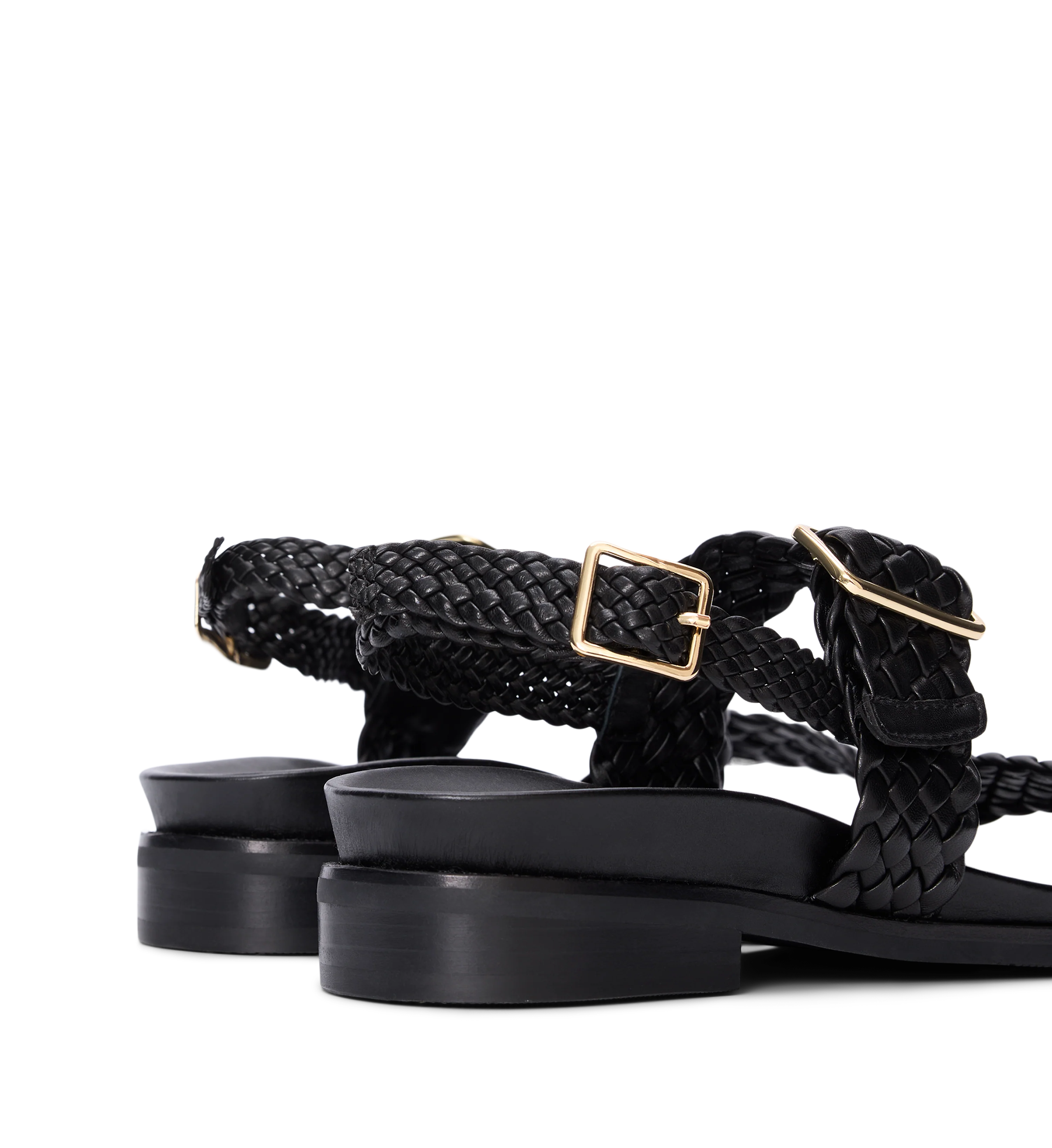 Bristlefront Black Leather Flat Sandals